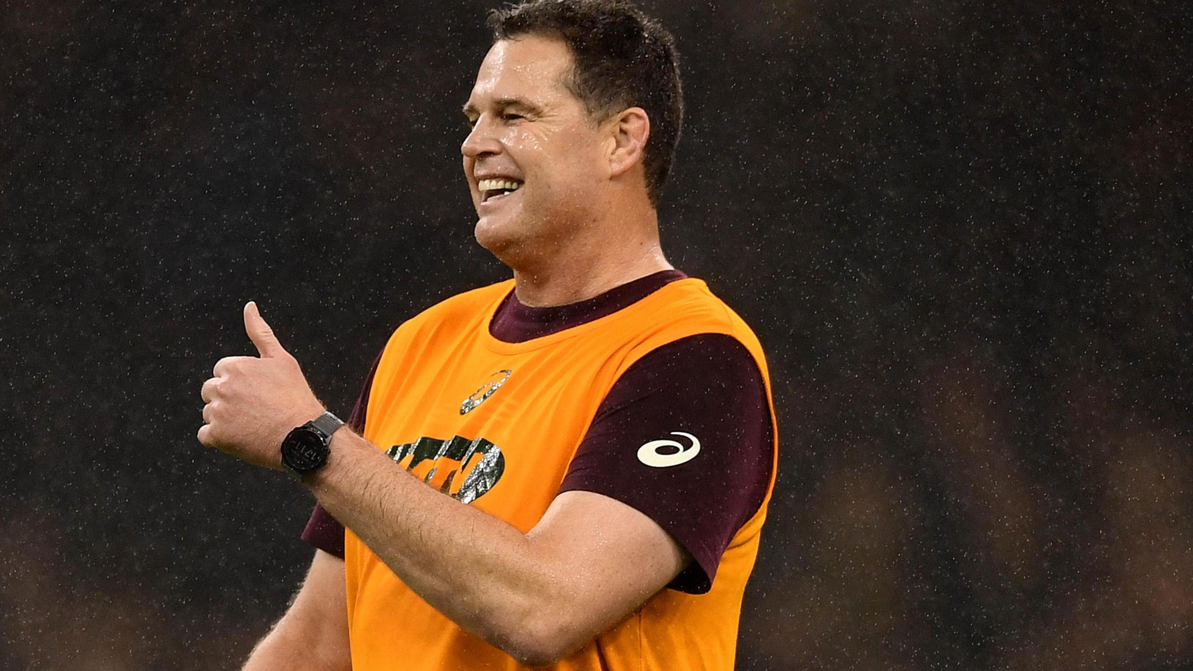 Rassie Erasmus gives the thumbs up before South Africa's 23-18 victory over Wales in Cardiff in November 2021