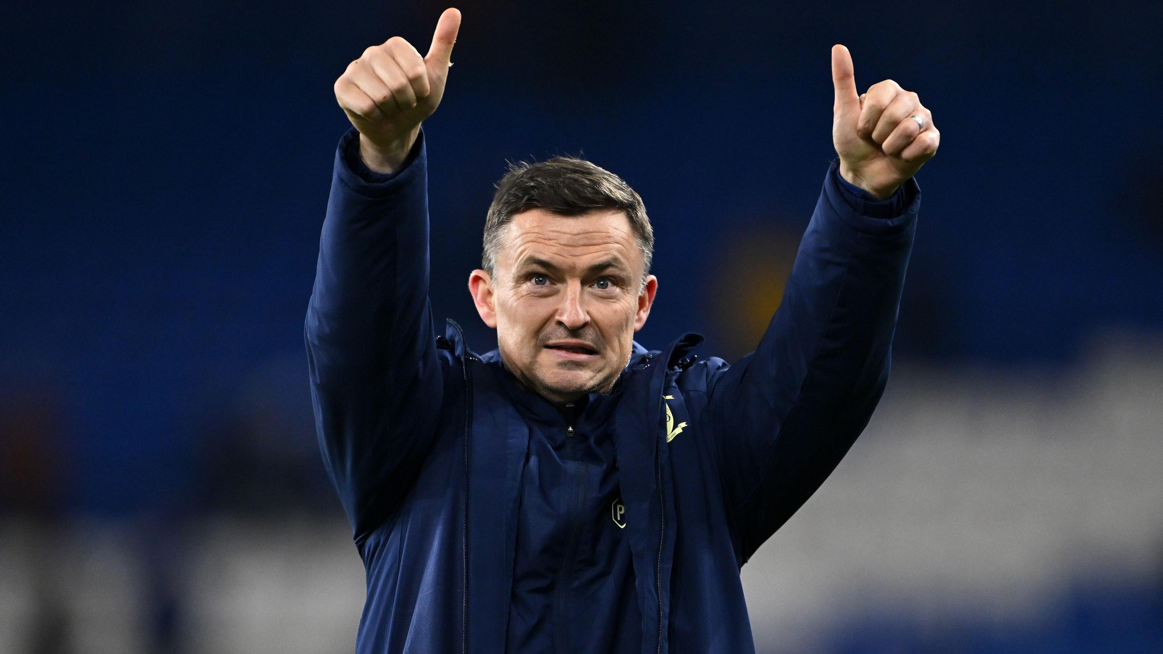 Preston manager Paul Heckingbottom celebrates after the 2-0 win against Cardiff