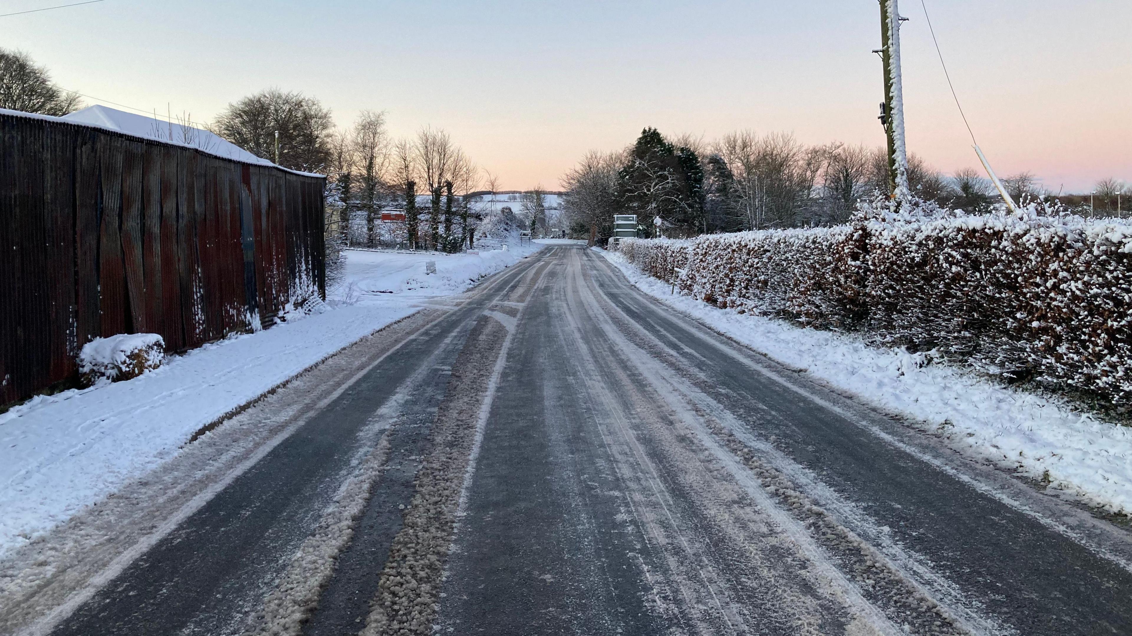 An icy rural road