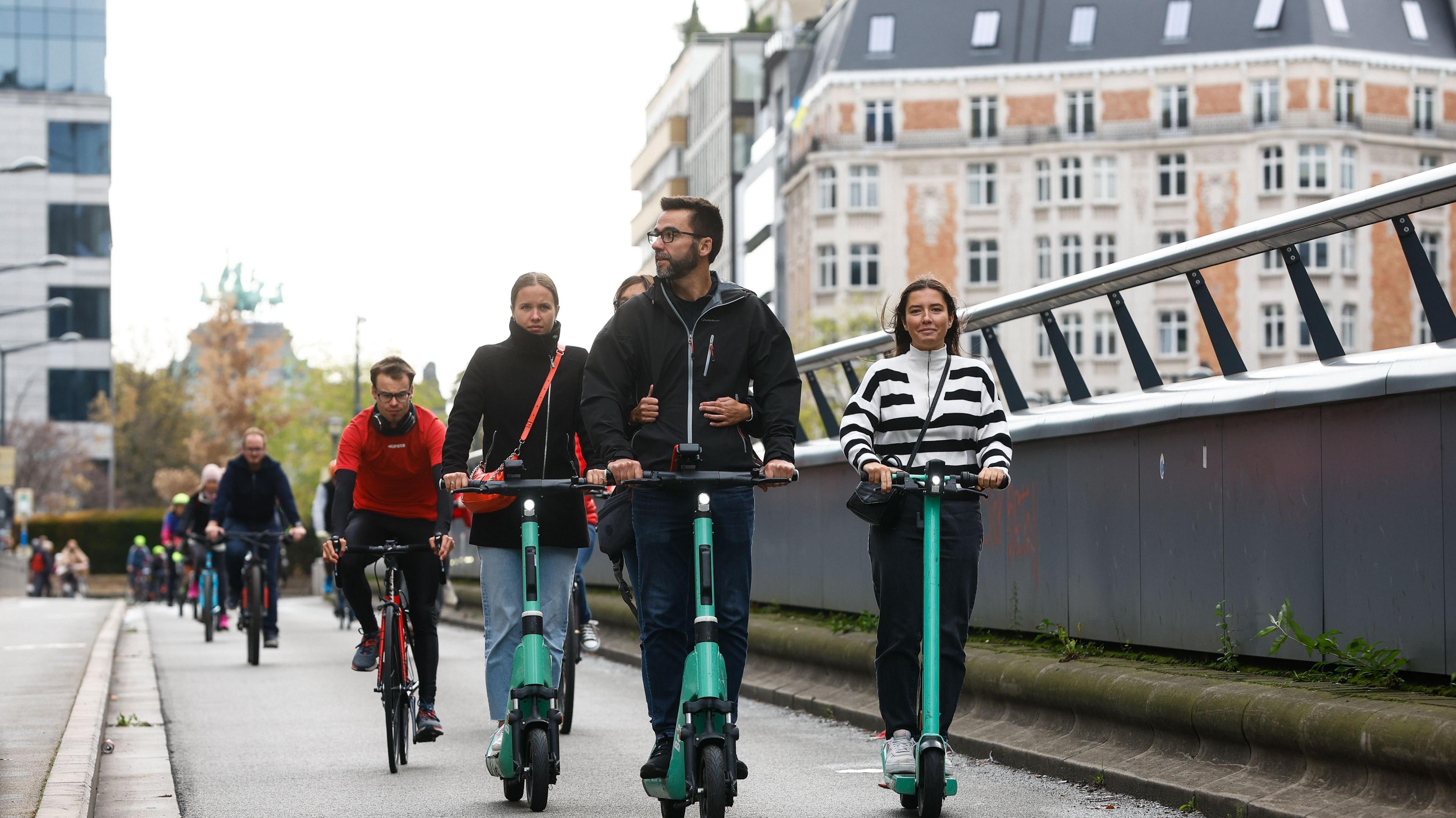 E-scooters being used in Brussels, Belgium