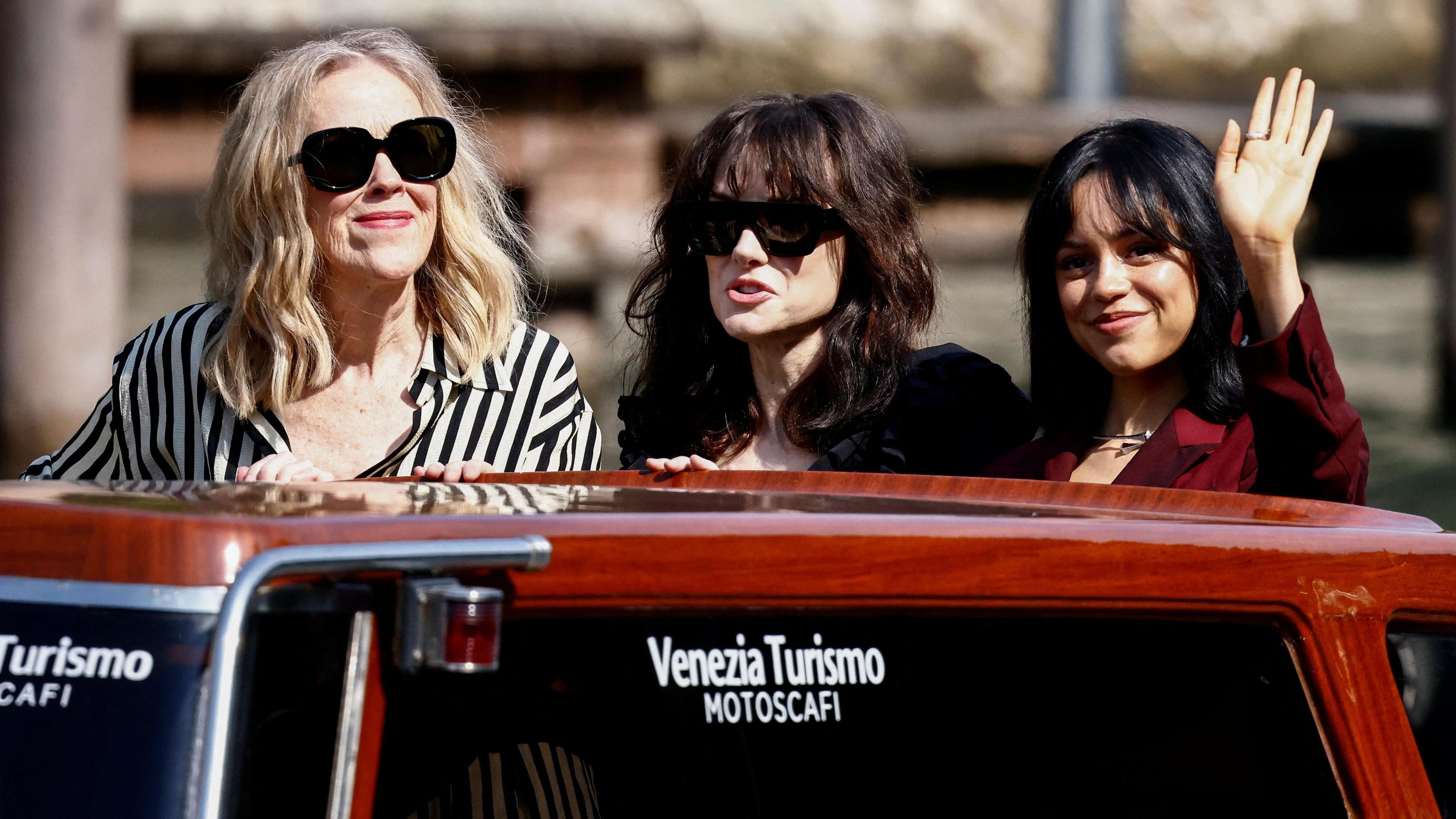 "Beetlejuice Beetlejuice" cast members Catherine O'Hara, Jenna Ortega and Winona Ryder arrive on the day of the opening ceremony of the 81st Venice International Film Festival, in Venice, Italy August 28, 2024.