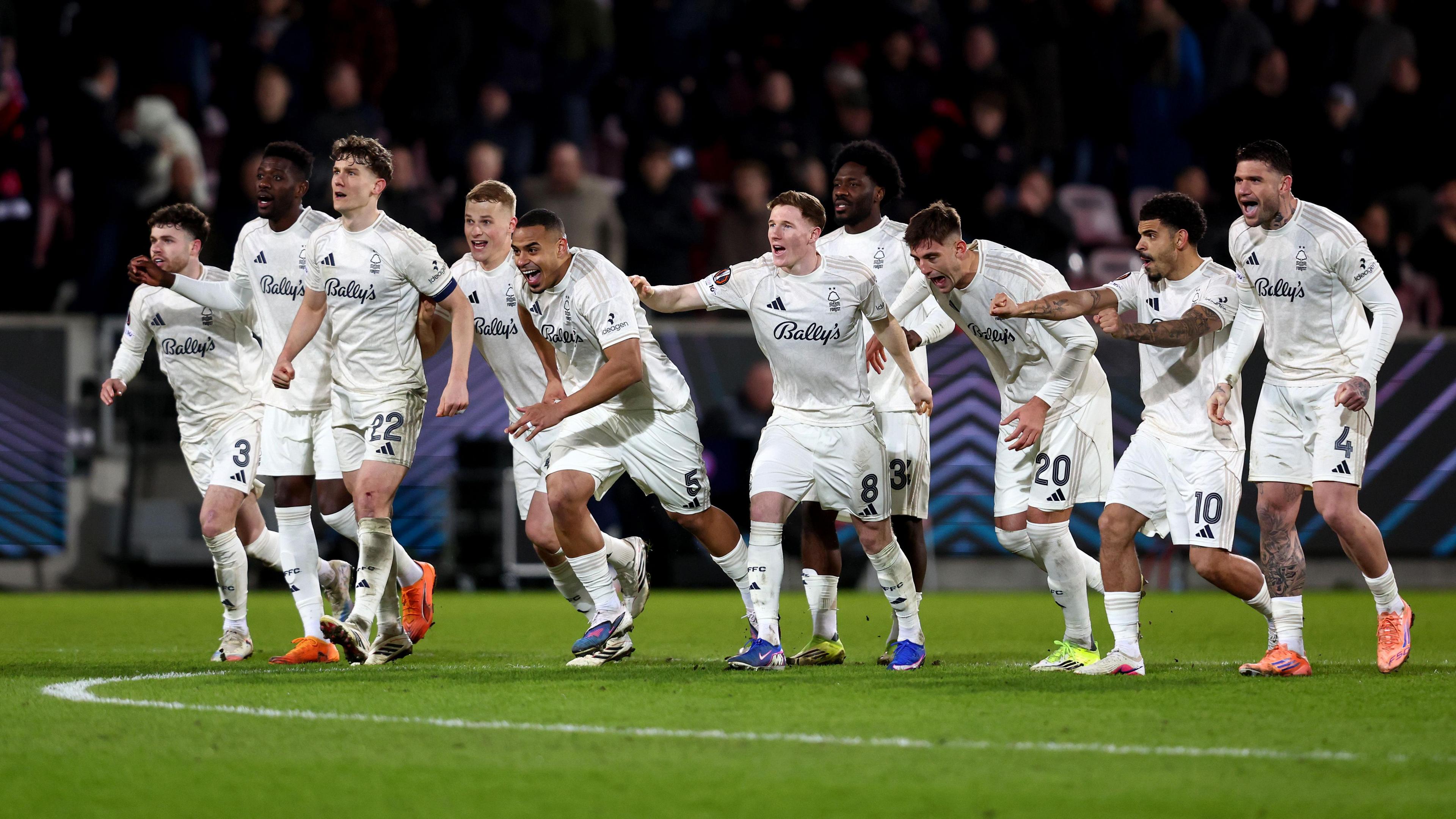 Nottingham Forest celebrate win in Europa League