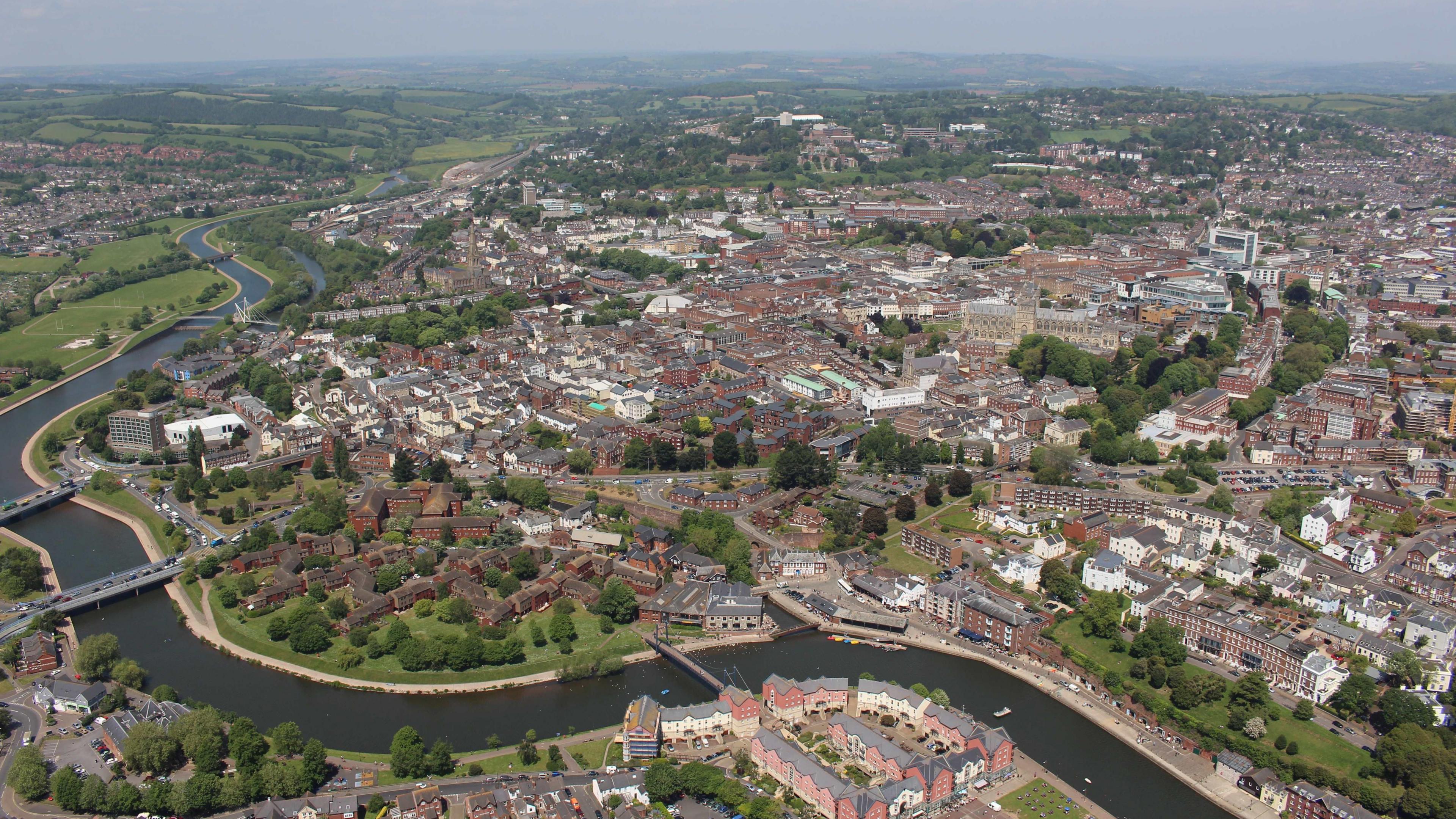 Aerial view of the city of Exeter