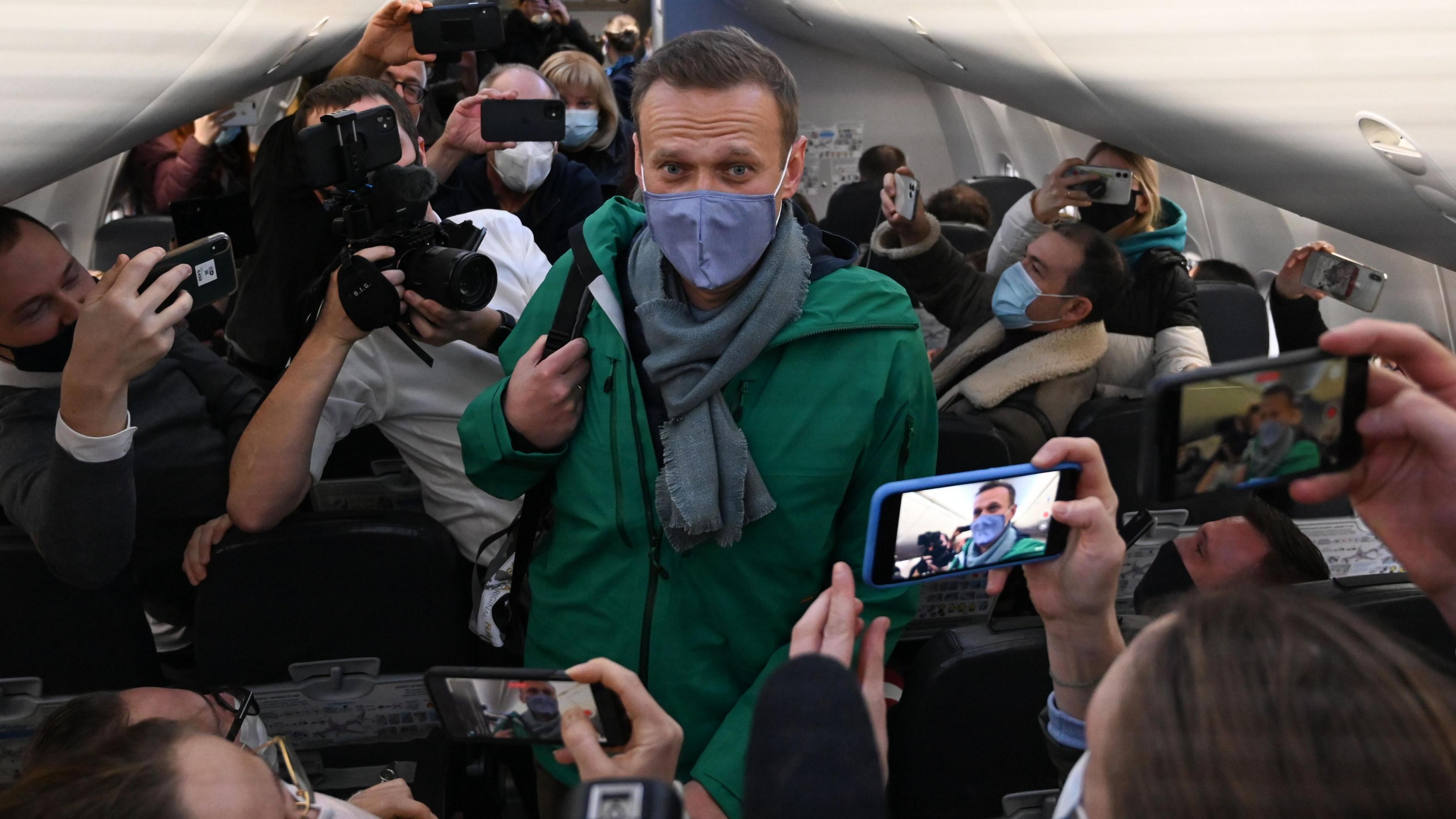 Navalny was asked by one of the journalists on his flight back to Russia in January 2021, whether he was "worried now" and said no