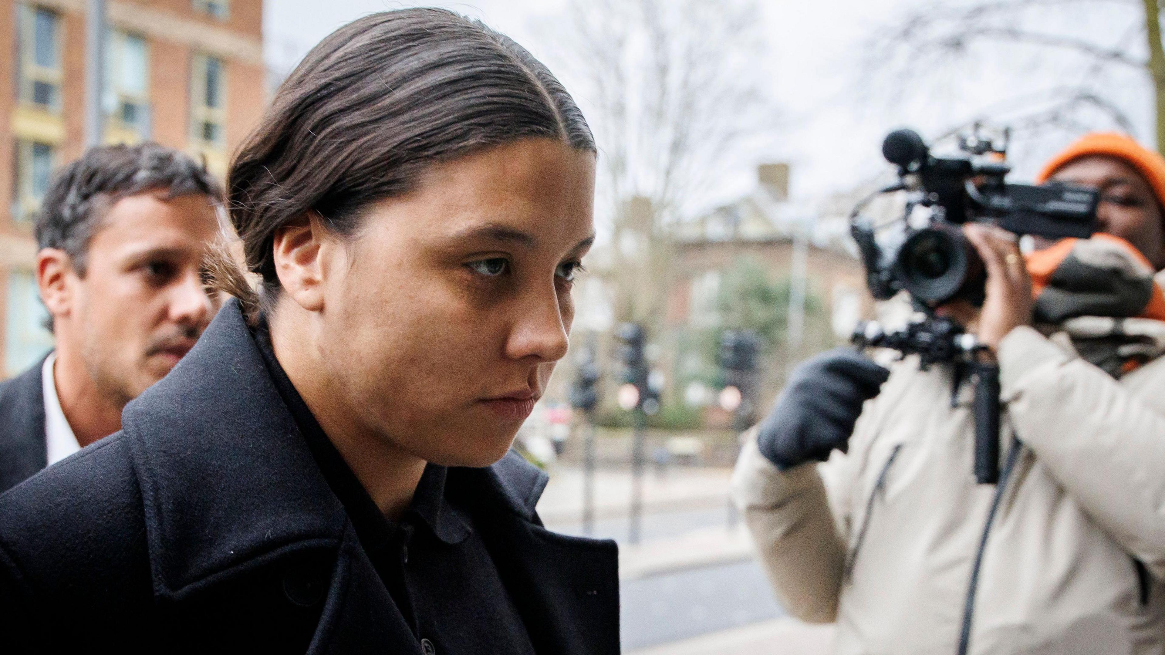 Chelsea football player Sam Kerr arrives for her trial at Kingston Crown Court in south-west London