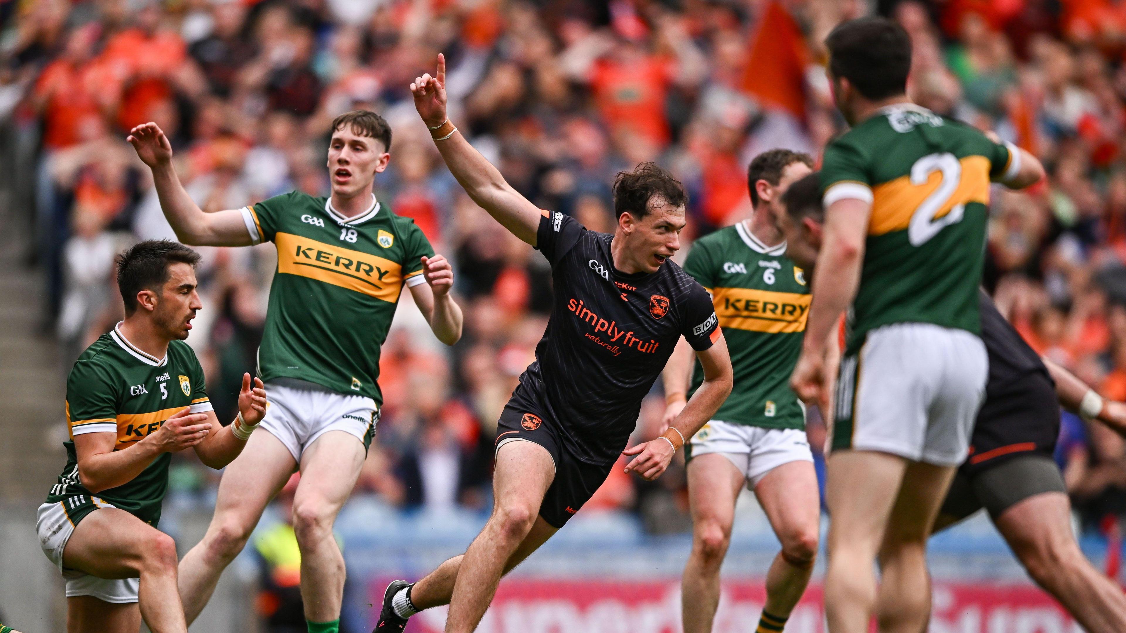 Armagh's Barry McCambridge scores a goal against Kerry last year
