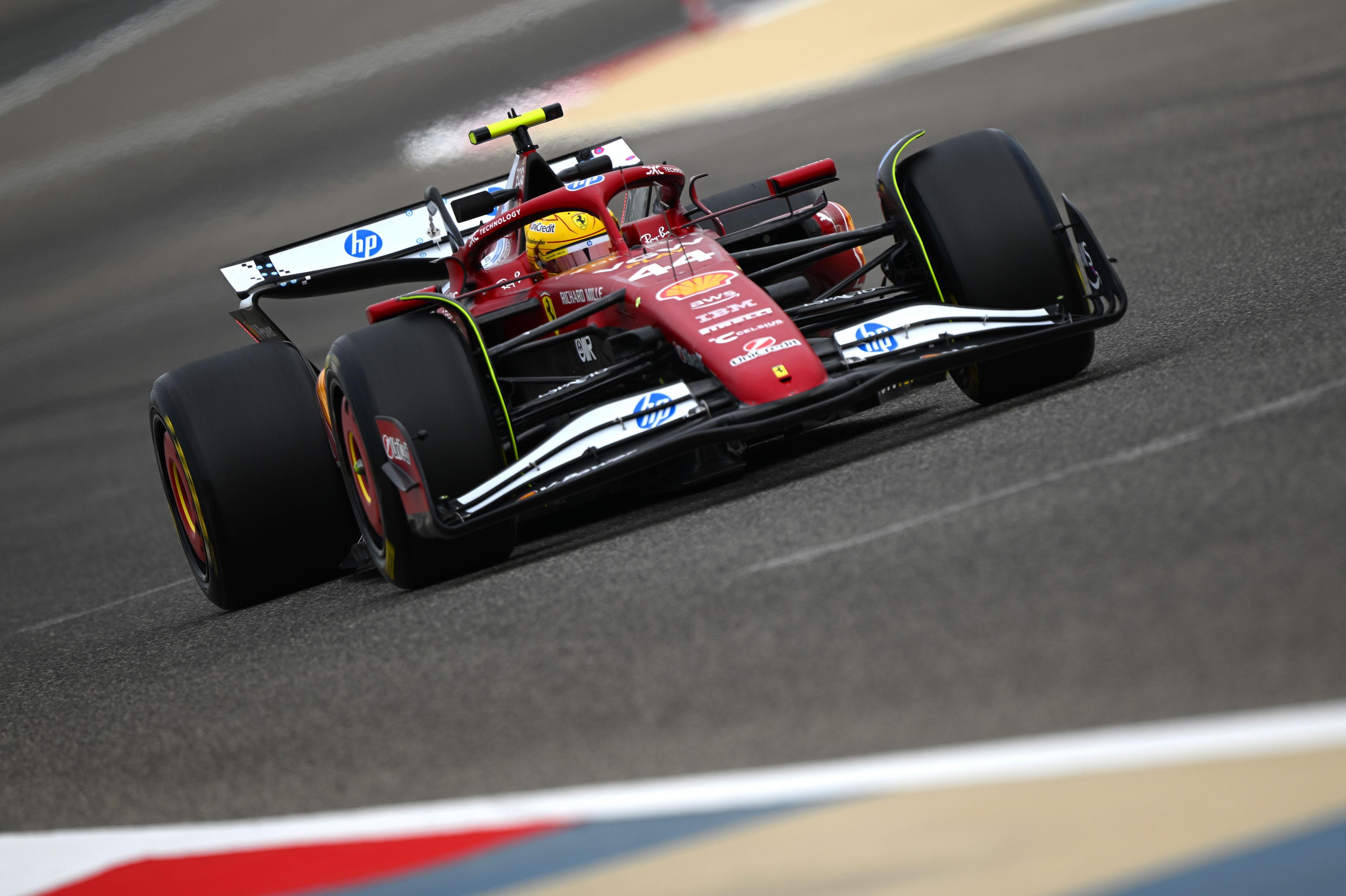 Lewis Hamilton drives the Ferrari in pre-season testing in Bahrain