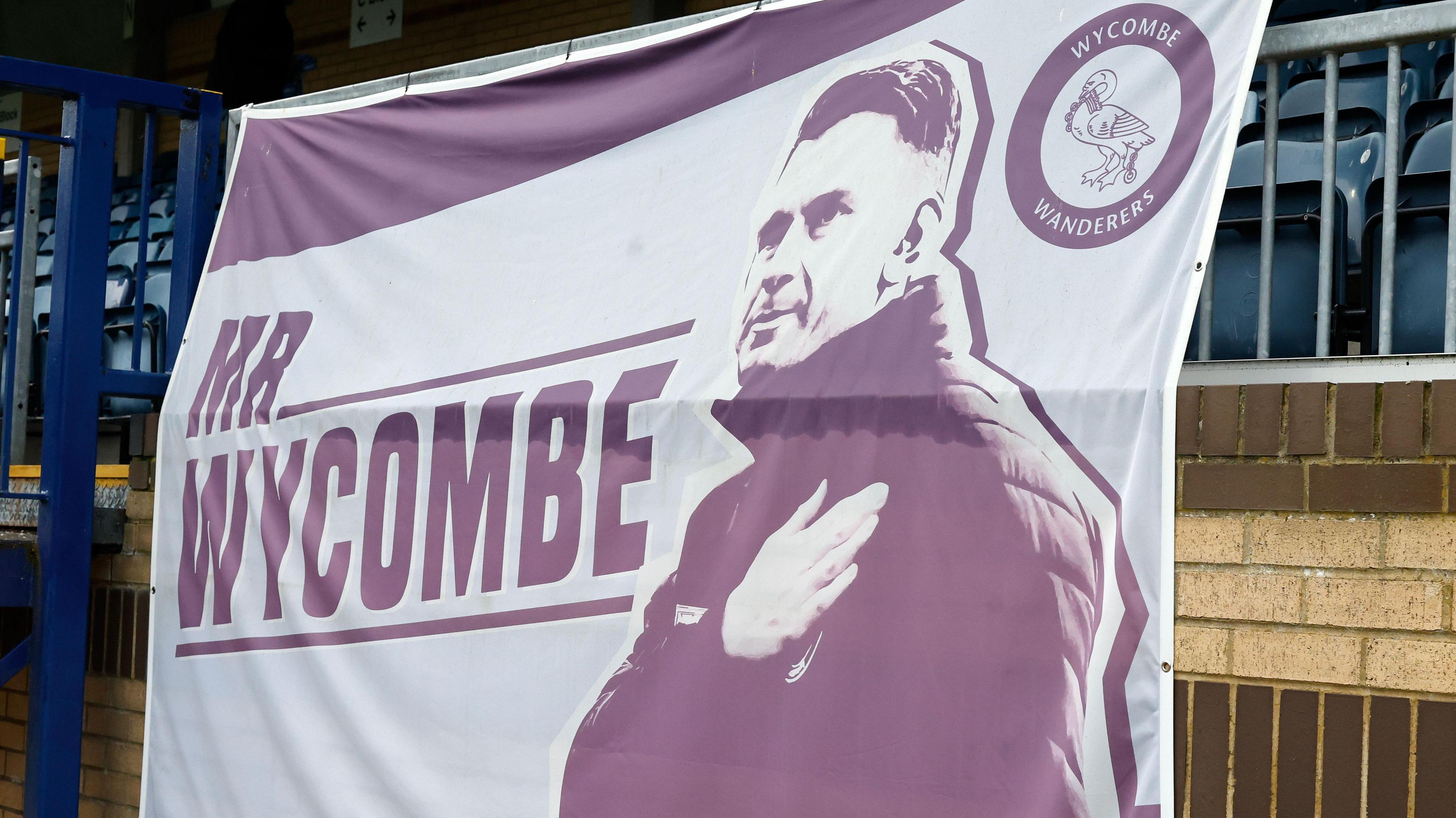 A 'Mr Wycombe' flag with Matt Bloomfield on it