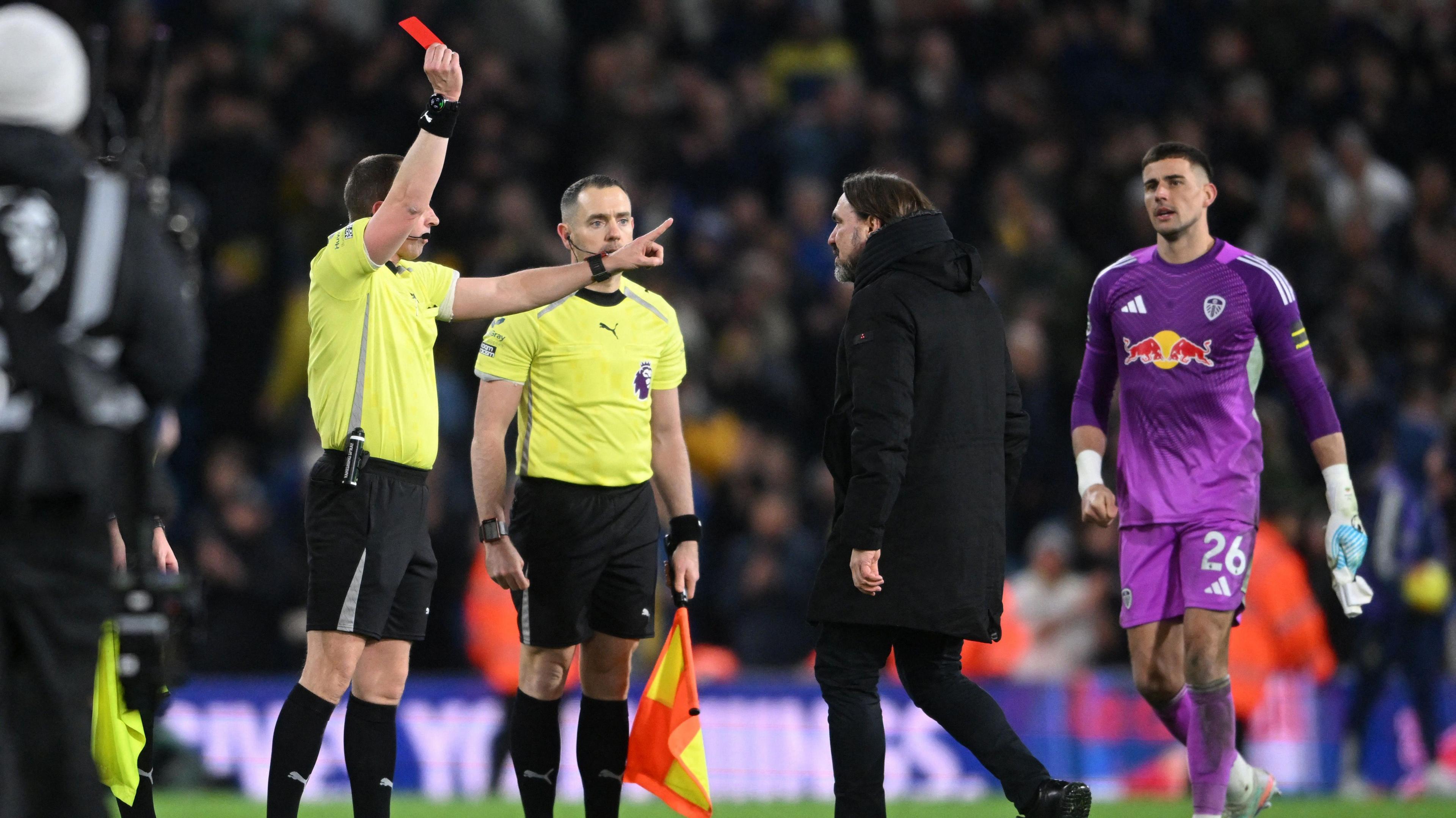 Daniel Farke is shown a red card
