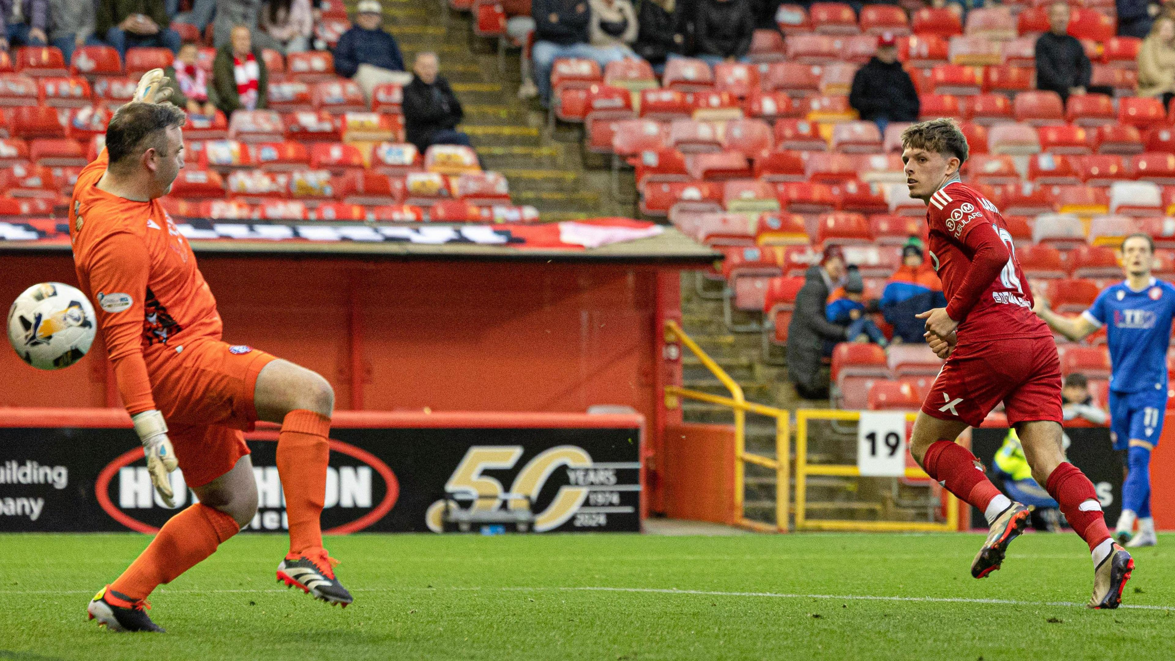 Aberdeen's Leighton Clarkson scores to make it 3-0 during a Premier Sports Cup quarter-final match between Aberdeen and The Spartans at Pittodrie