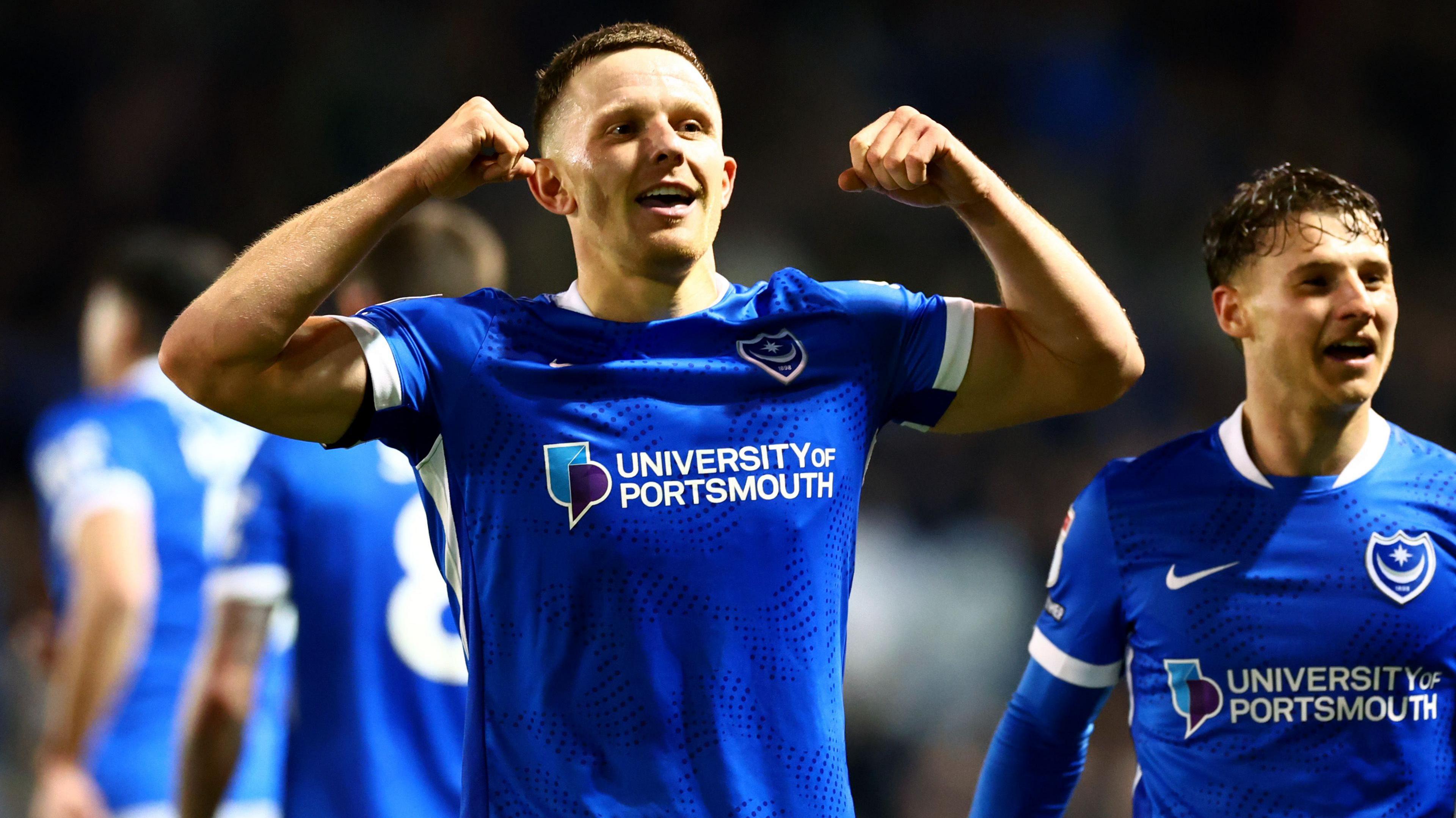 Colby Bishop (left) and Adrian Segecic (right) celebrate after they score against Ipswich Town