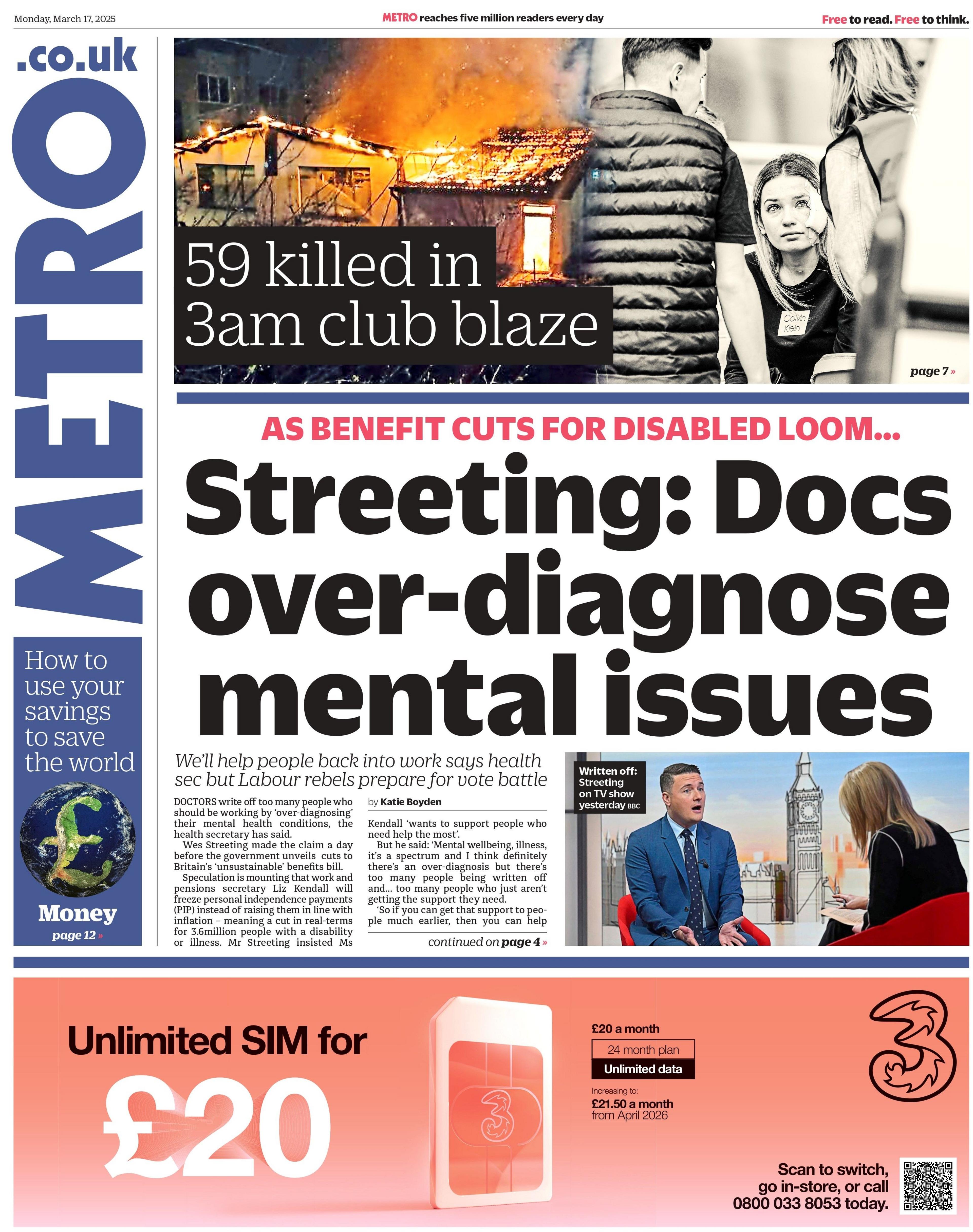 Metro : Streeting - Docs over-diagnose mental issues