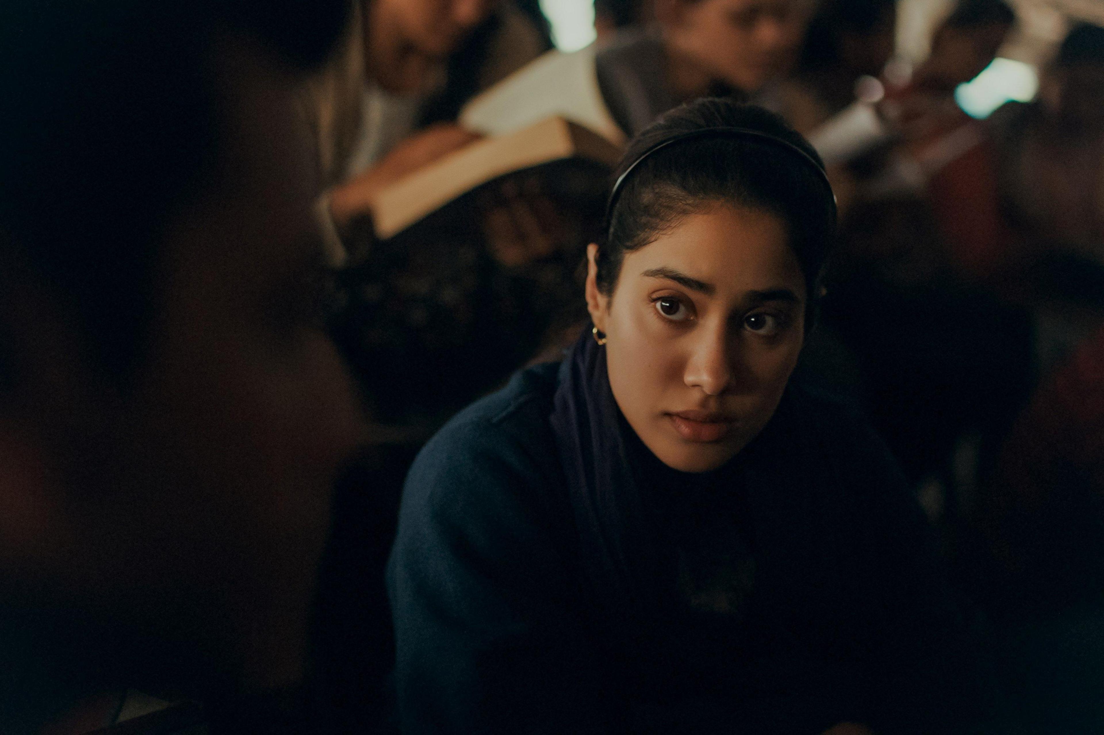 A still from Homebound shows a close up of Janhvi Kapoor, the actress who plays a key role in the film.