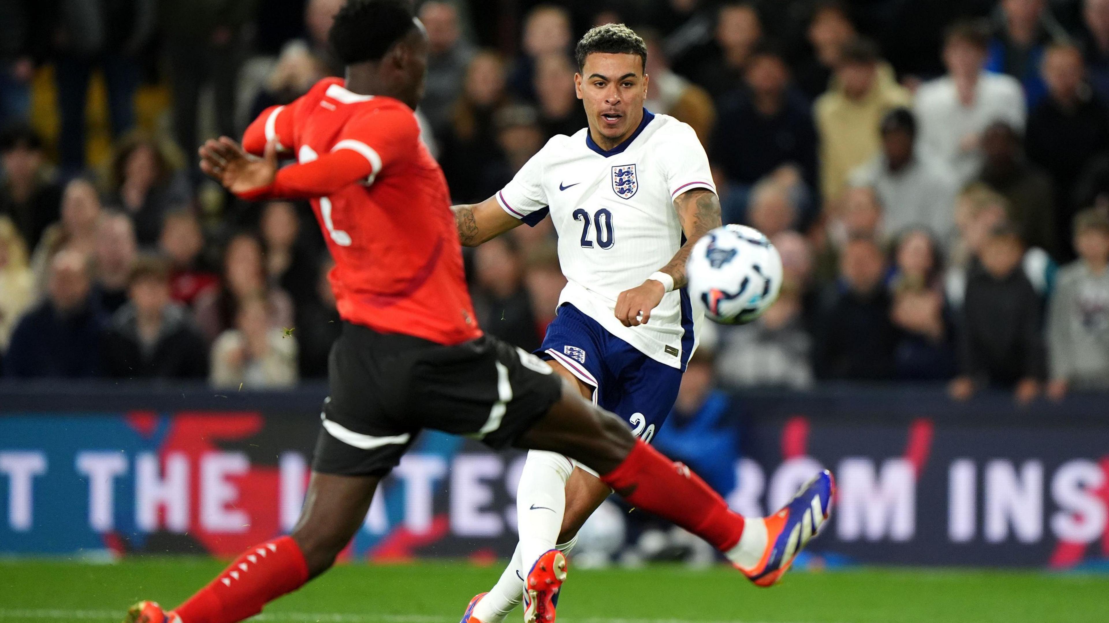 Morgan Rogers scores a goal for England Under-21s