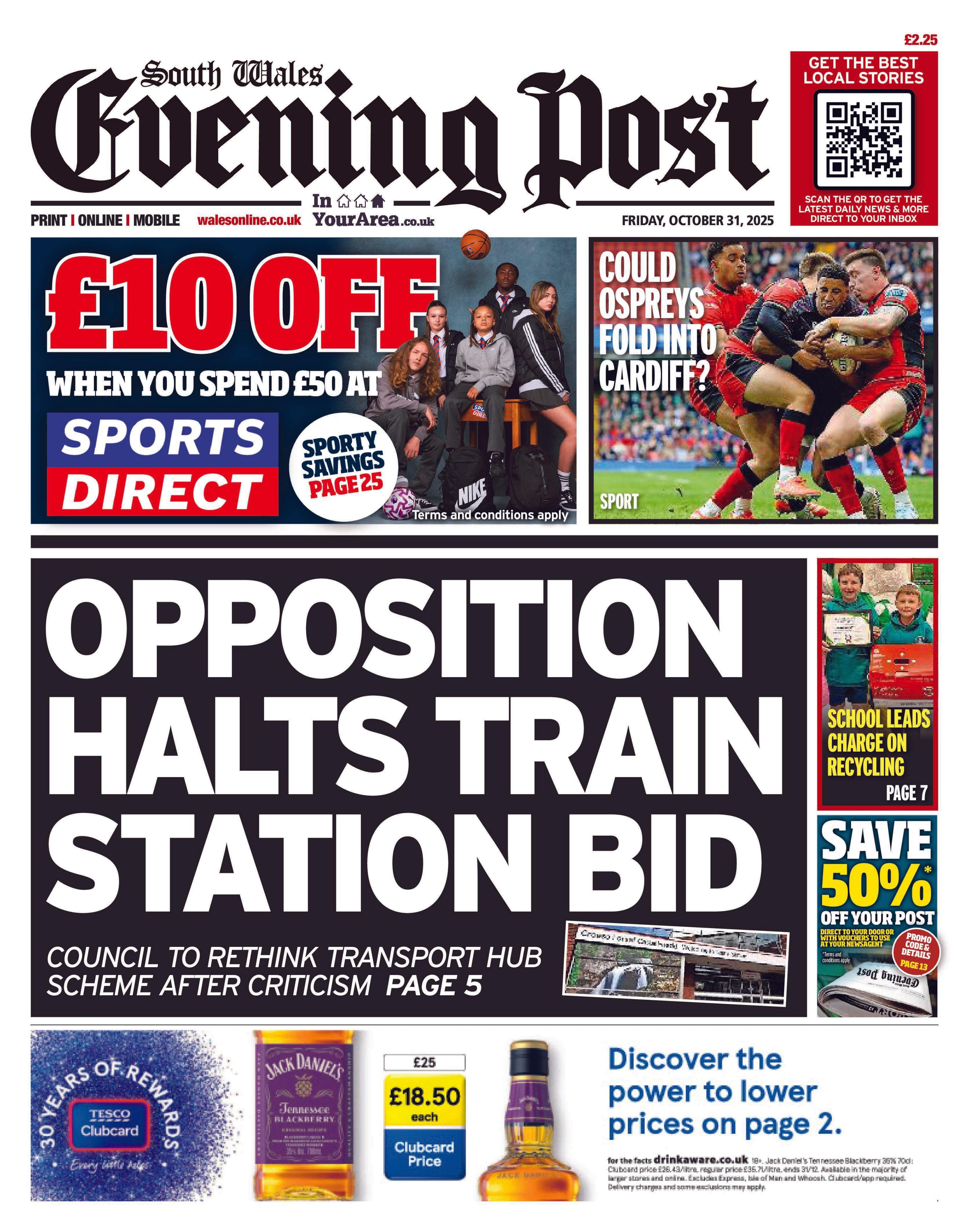 South Wales Evening Post front page