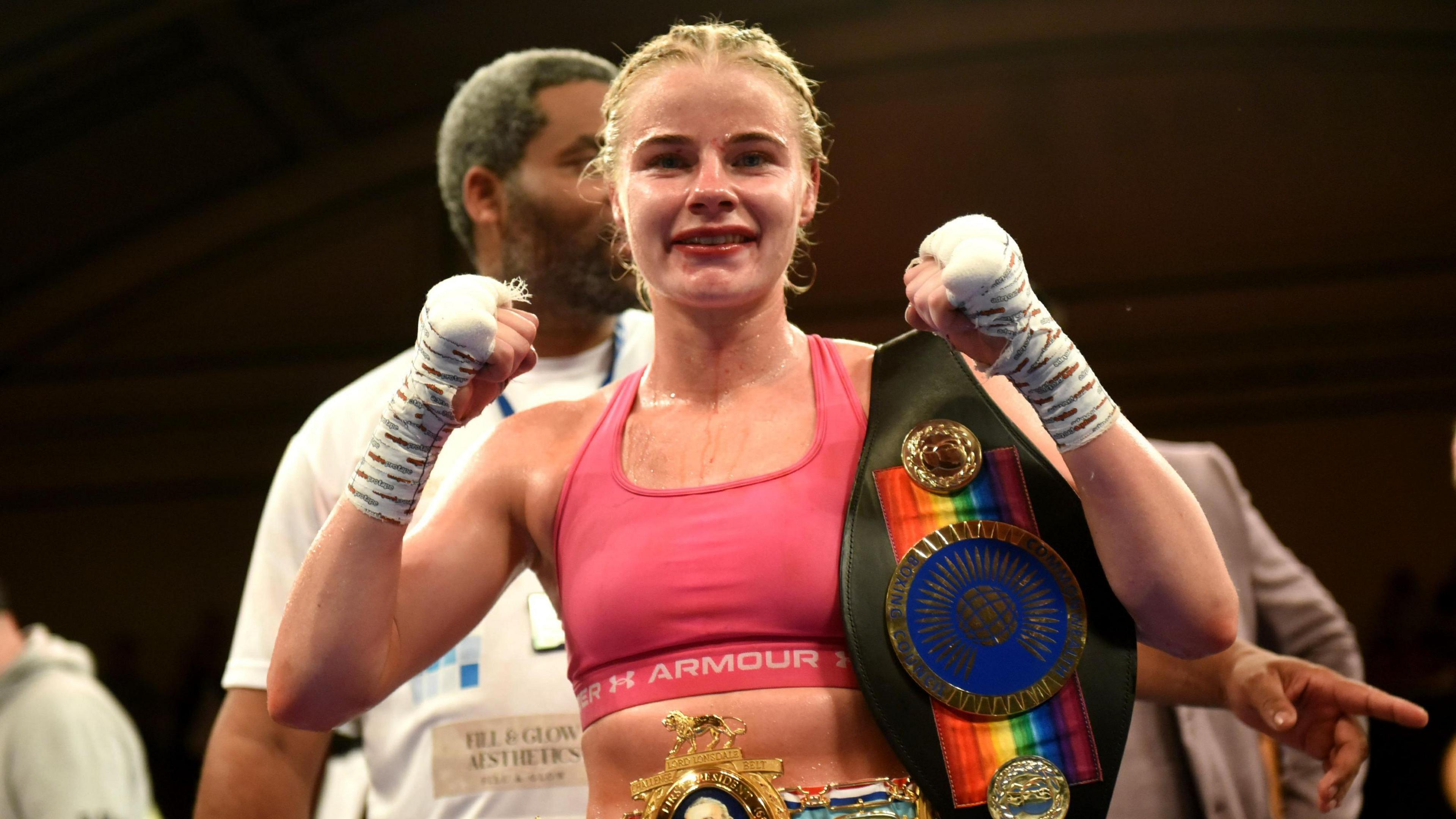 Tysie Gallagher celebrates winning a fight
