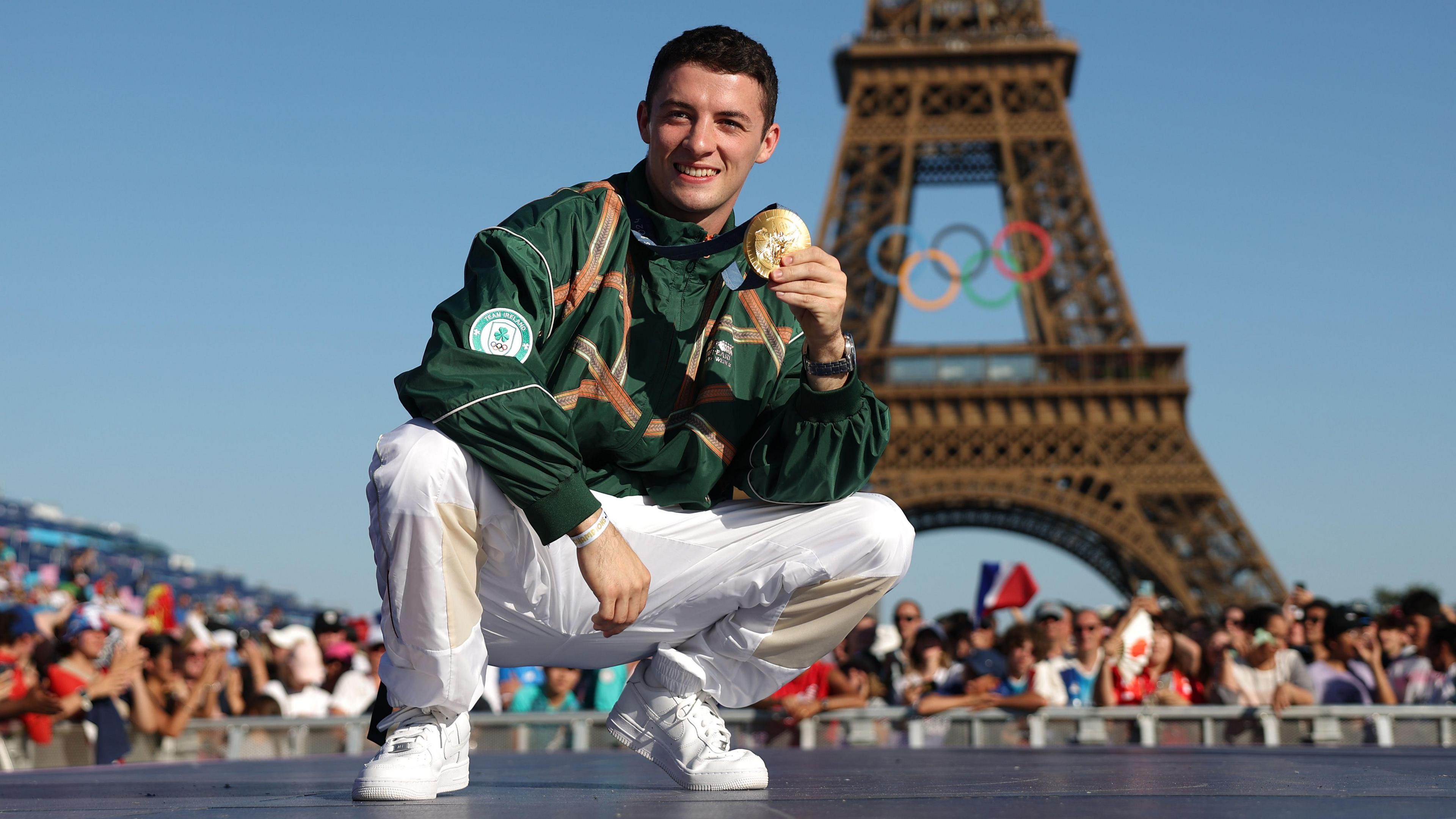 Rhys McClenaghan with his Olympic medal in Paris 