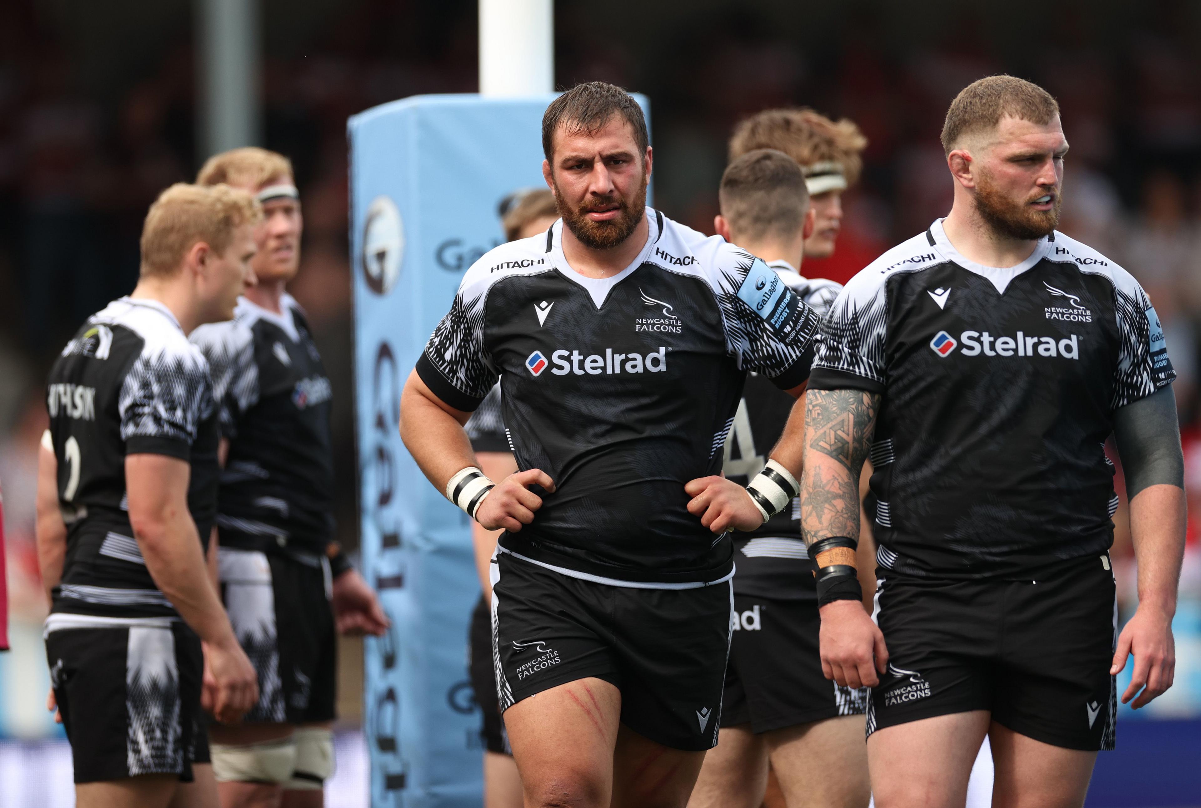 Newcastle players look glum during a defeat at Gloucester