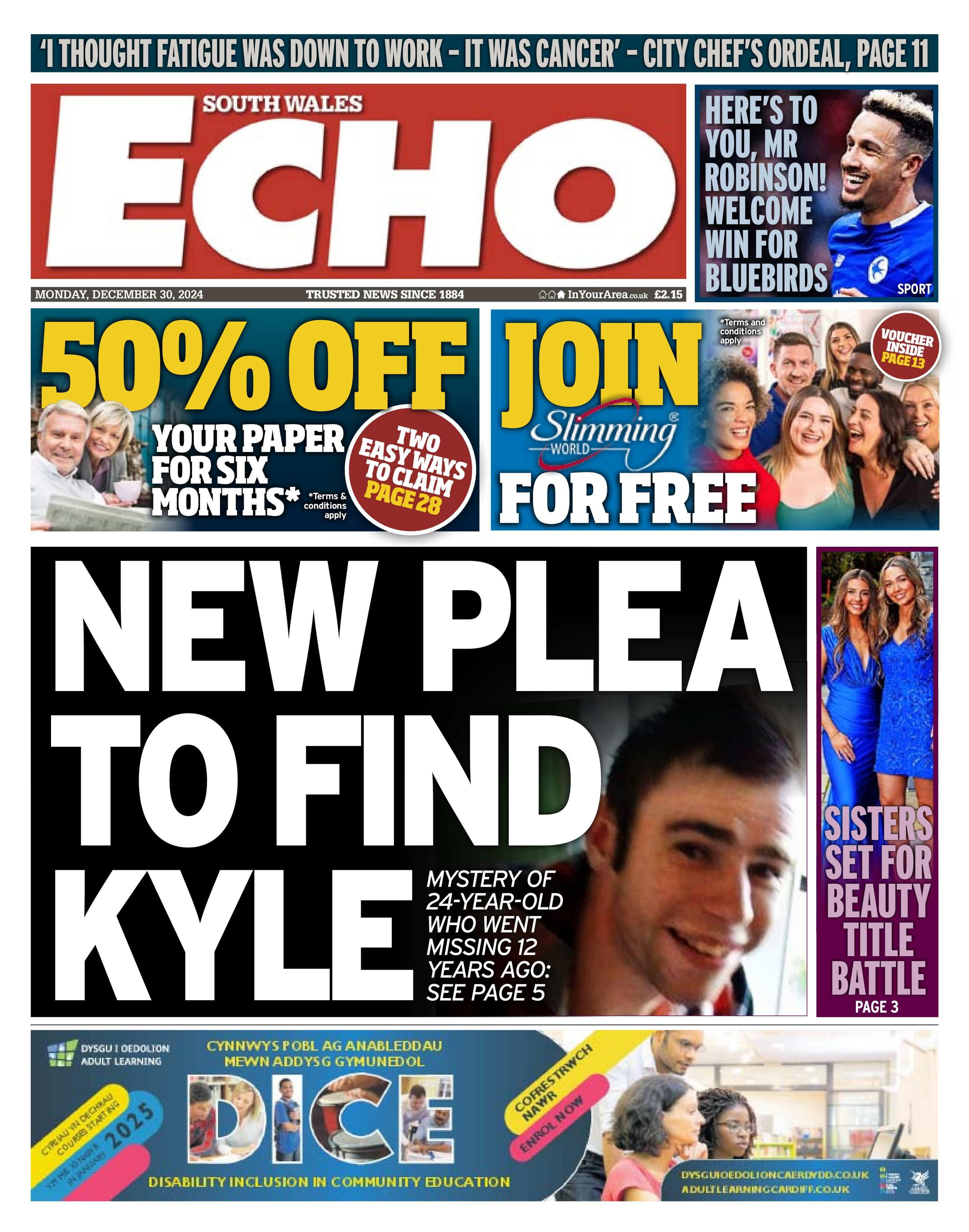 South Wales Echo front page