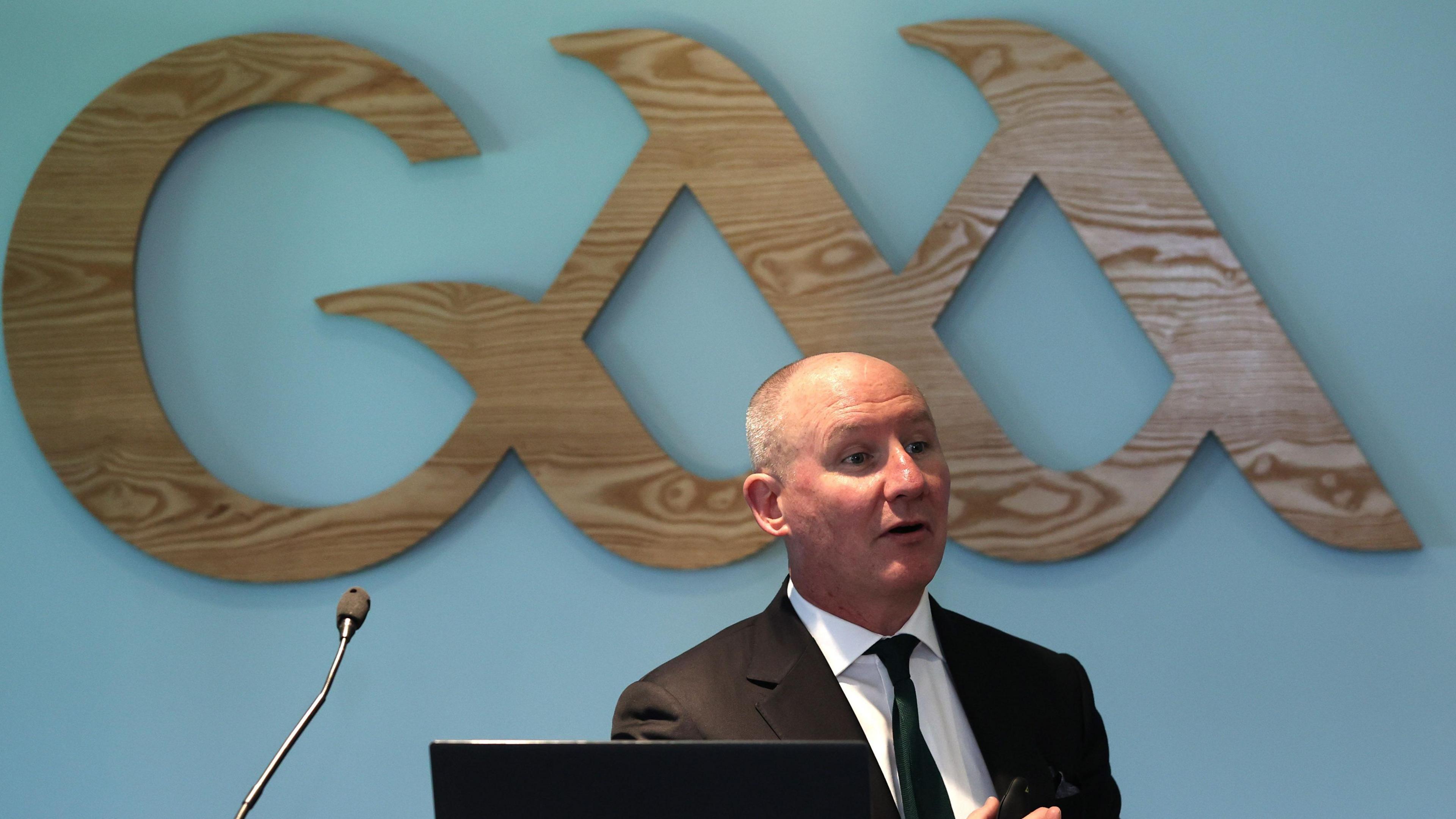 Jim Gavin speaking at Croke Park.