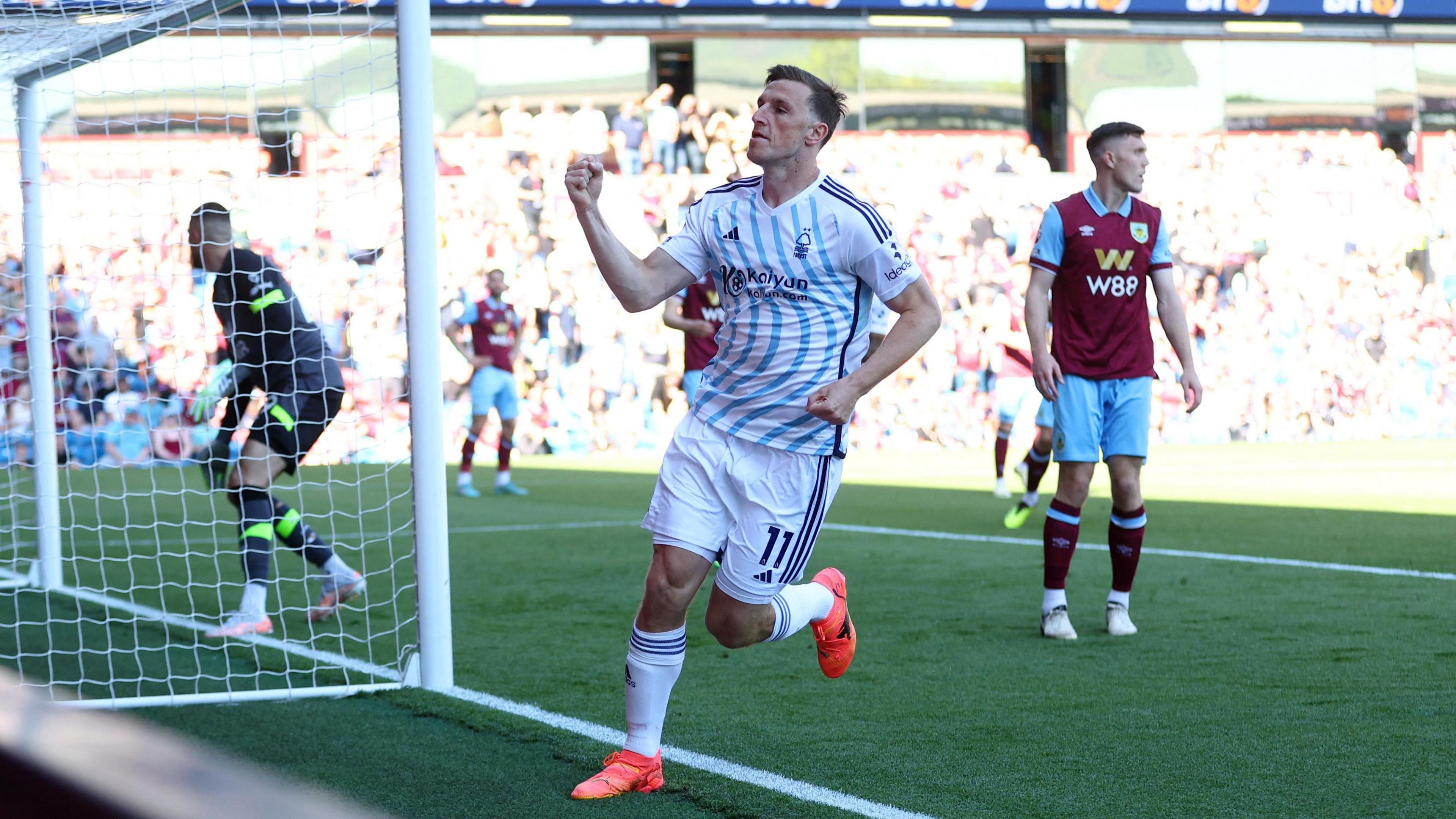 Chris Wood celebrates after scoring for Nottingham Forest