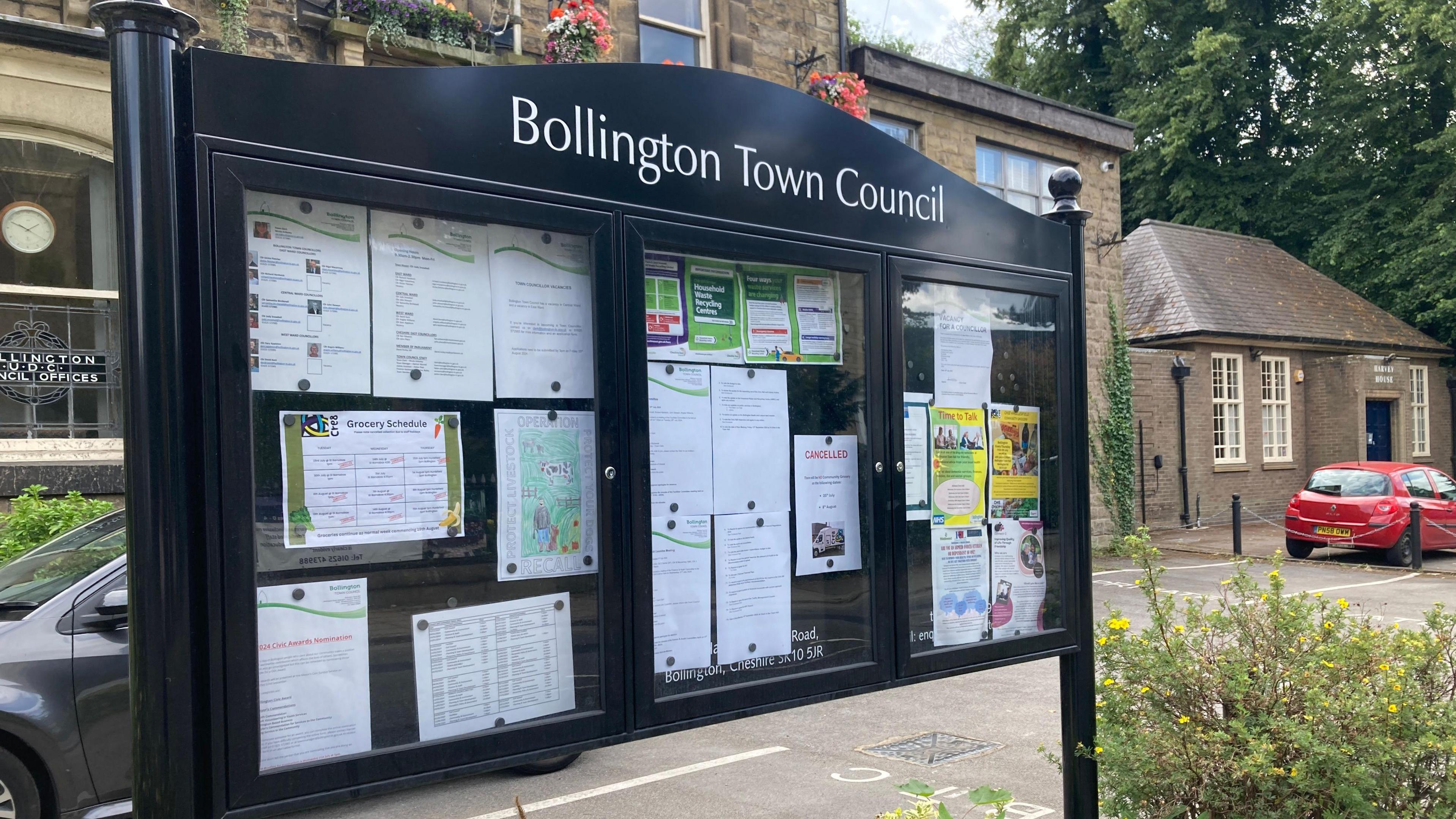 An information board for Bollington Town Council