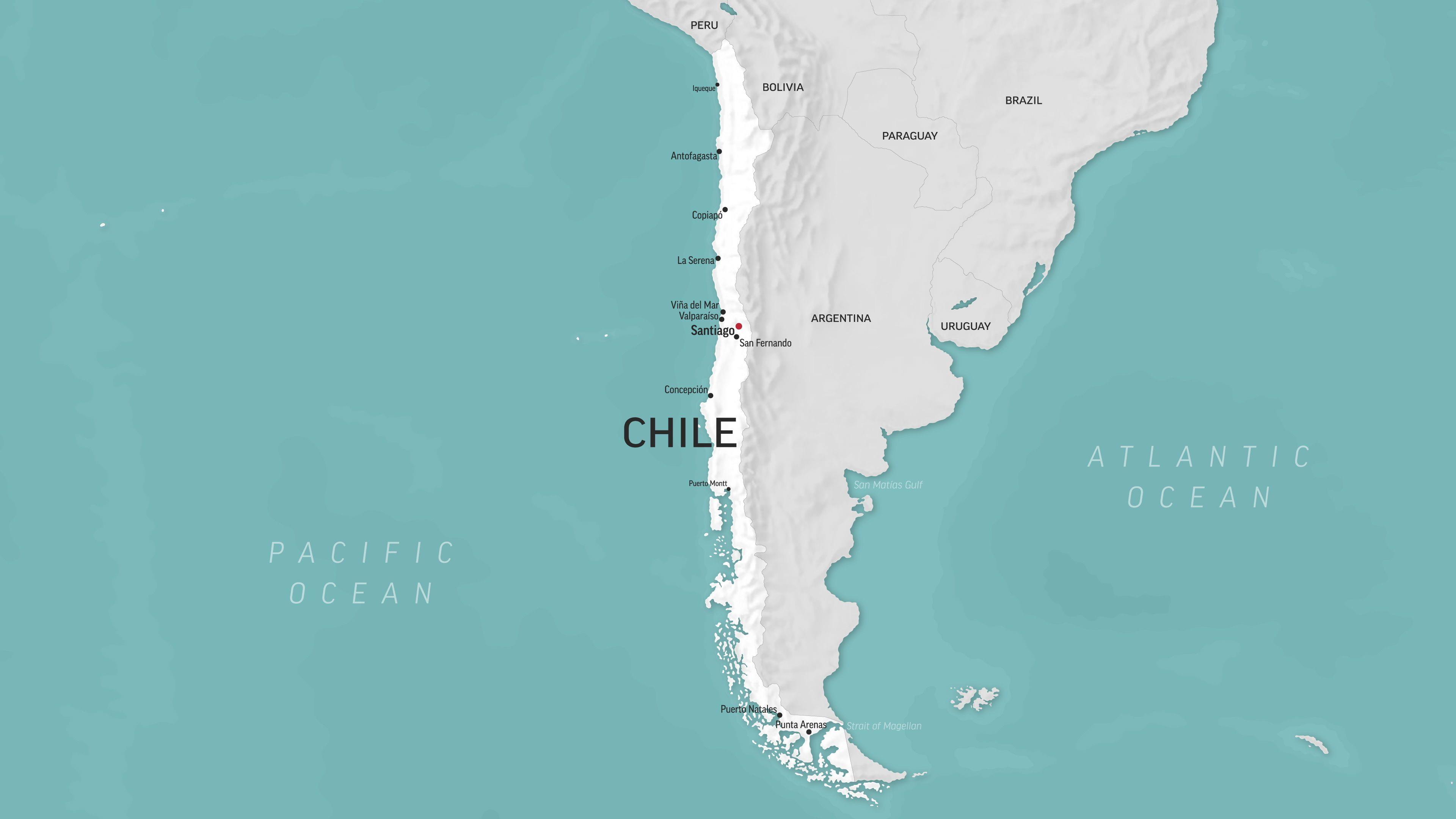 Map of Chile showing it's position in relation to other South American countries 