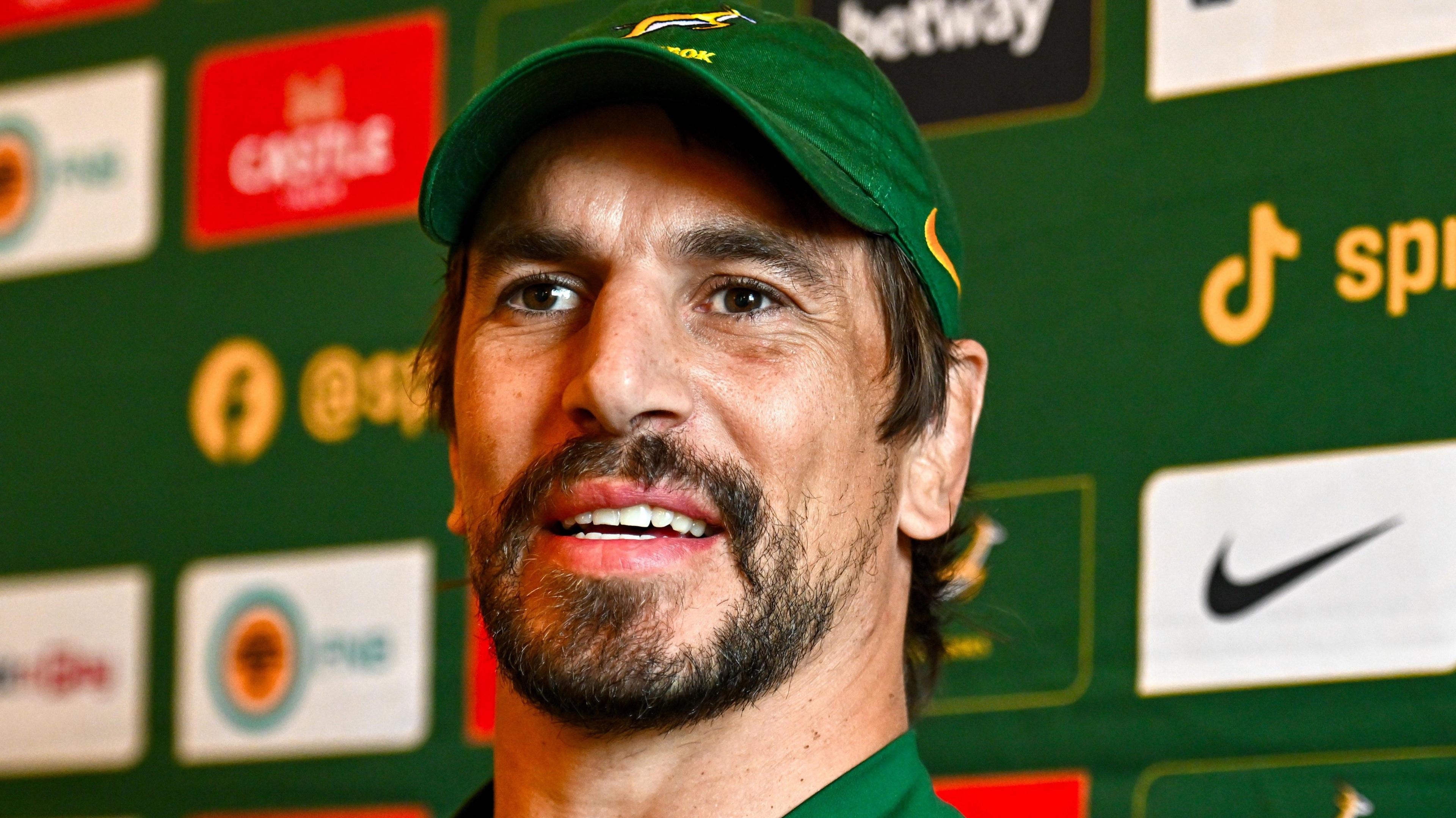 Eben Etzebeth speaking to reporters in Dublin on Monday