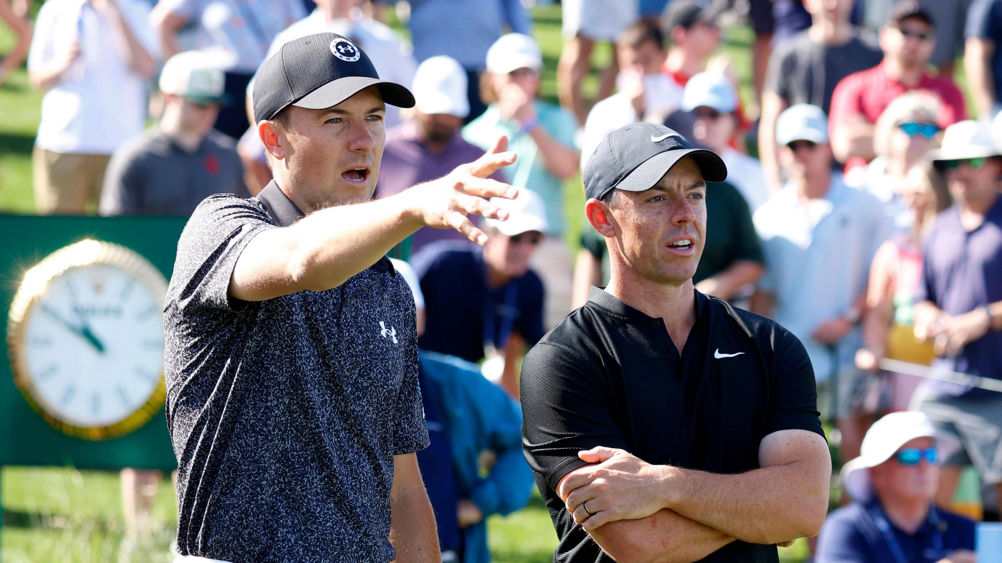 Jordan Spieth and Rory McIlroy at the 2024 Players Championship