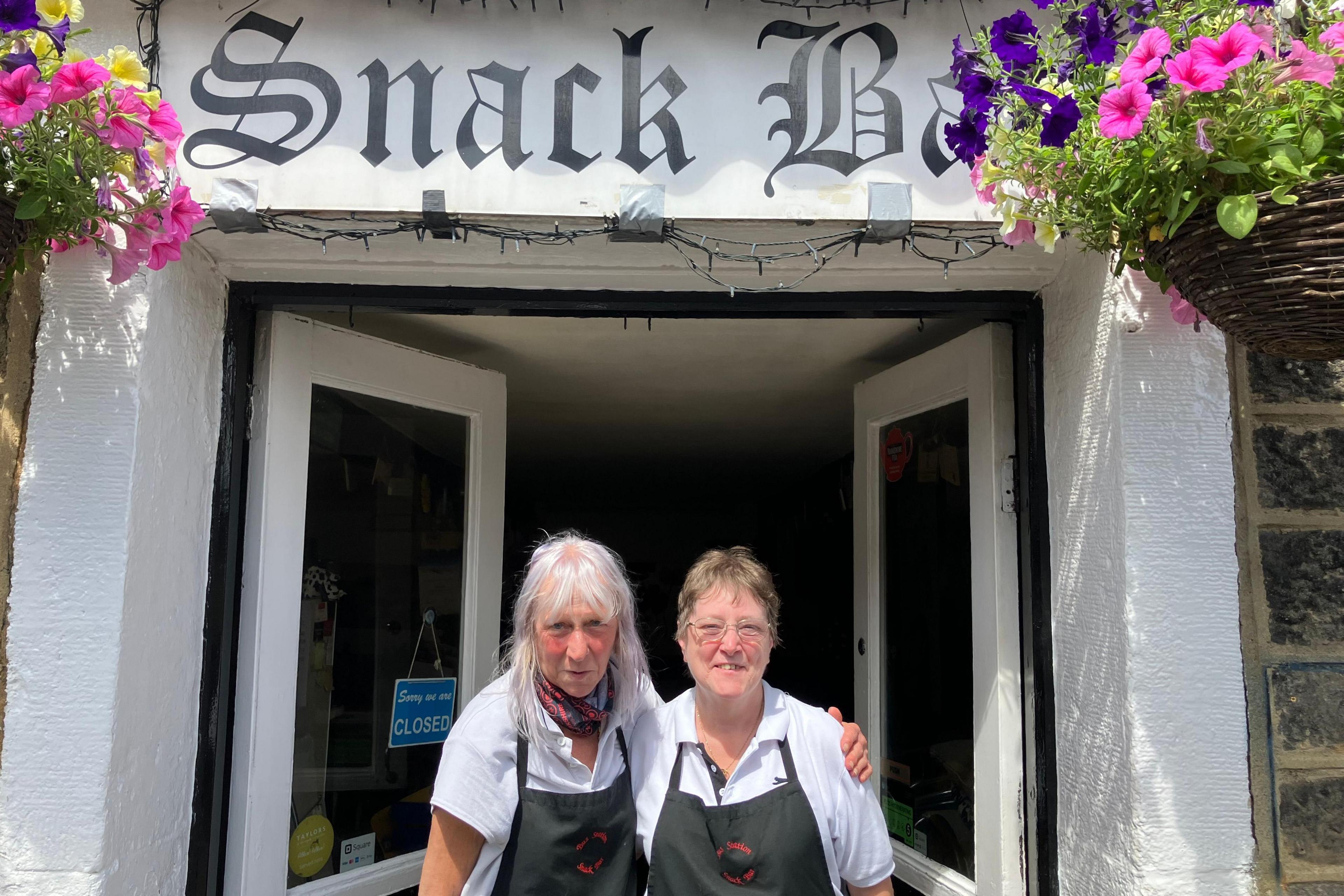 Di Kerr and Debbie Lamb outside the Otley Snack Bar