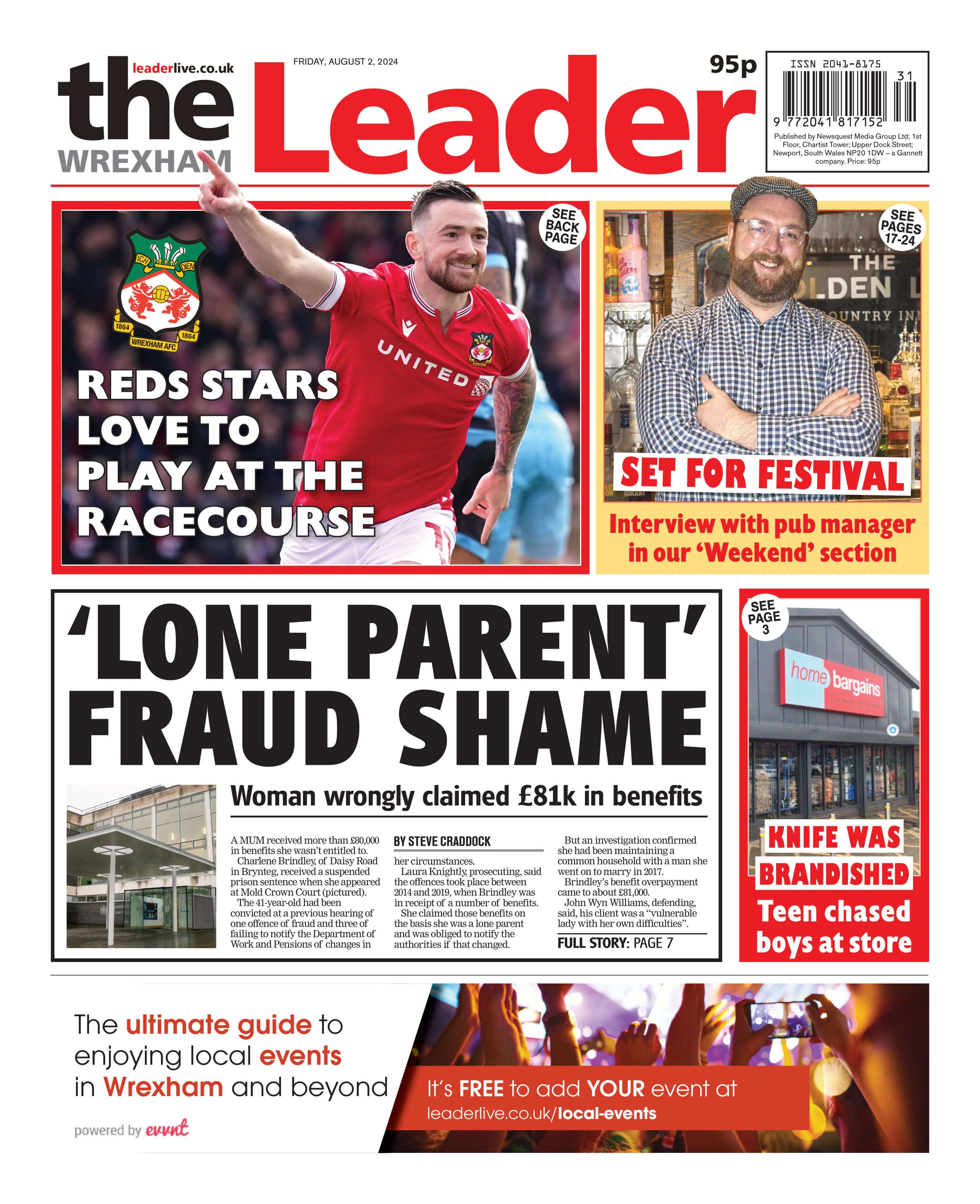 Front page of the Wrexham Leader 