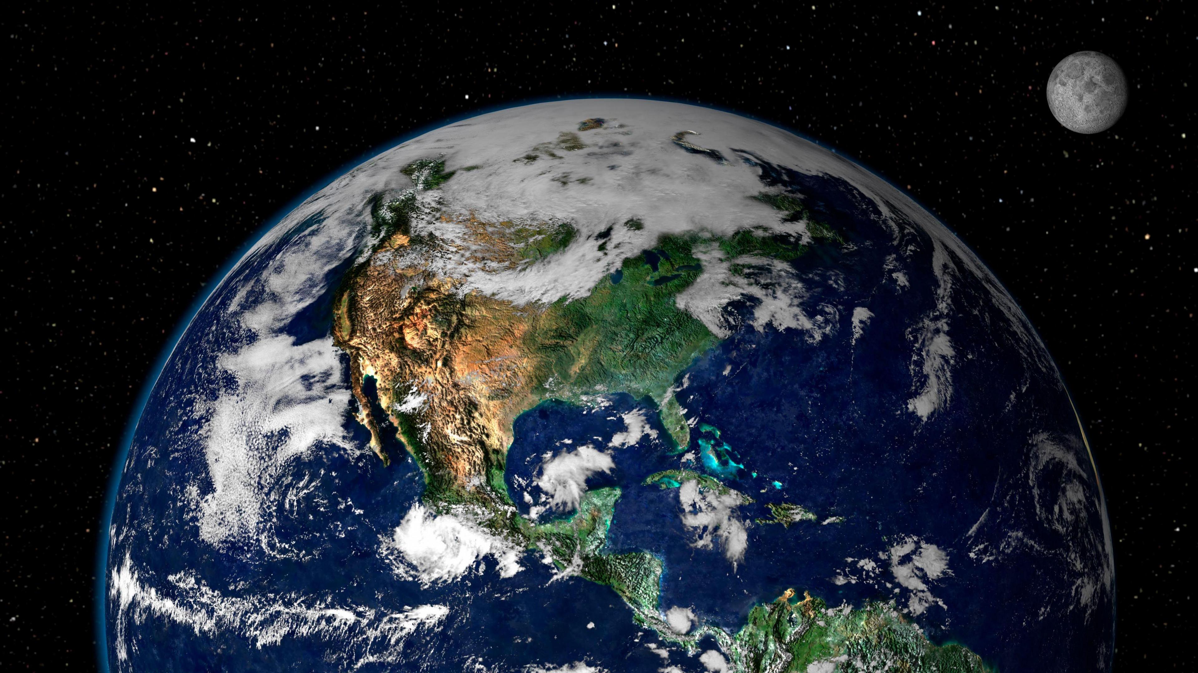 This true-color image shows North and South America as they would appear from space 35,000 km (22,000 miles) above the Earth.