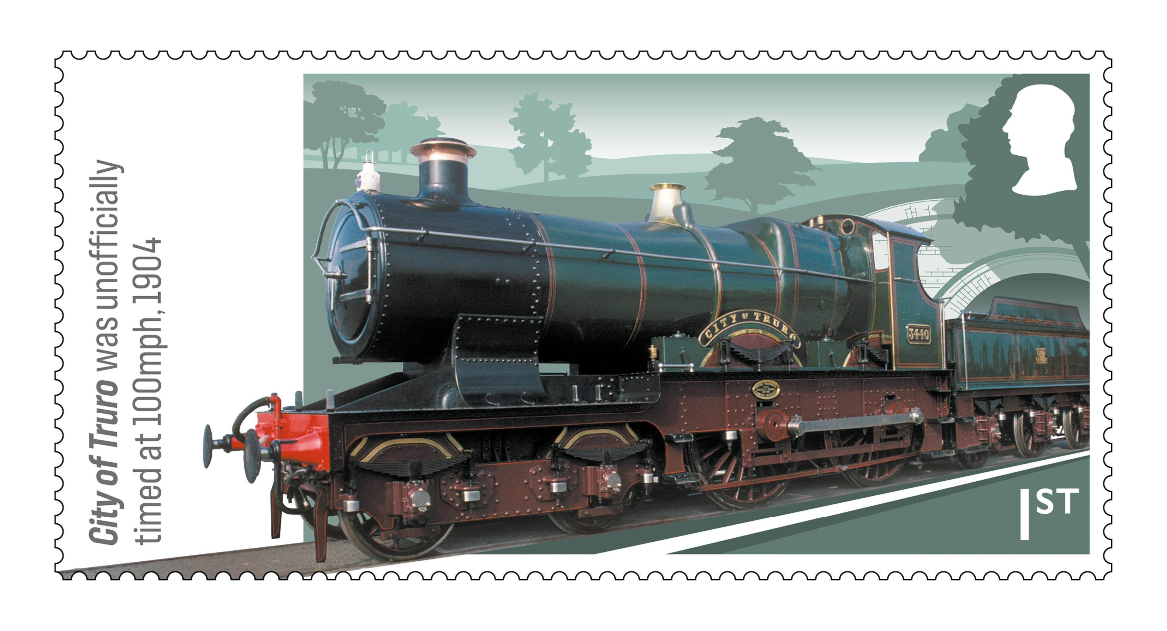 City of Truro stamp, one of a set of six stamps to celebrate British steam locomotives and the development of UK railways.