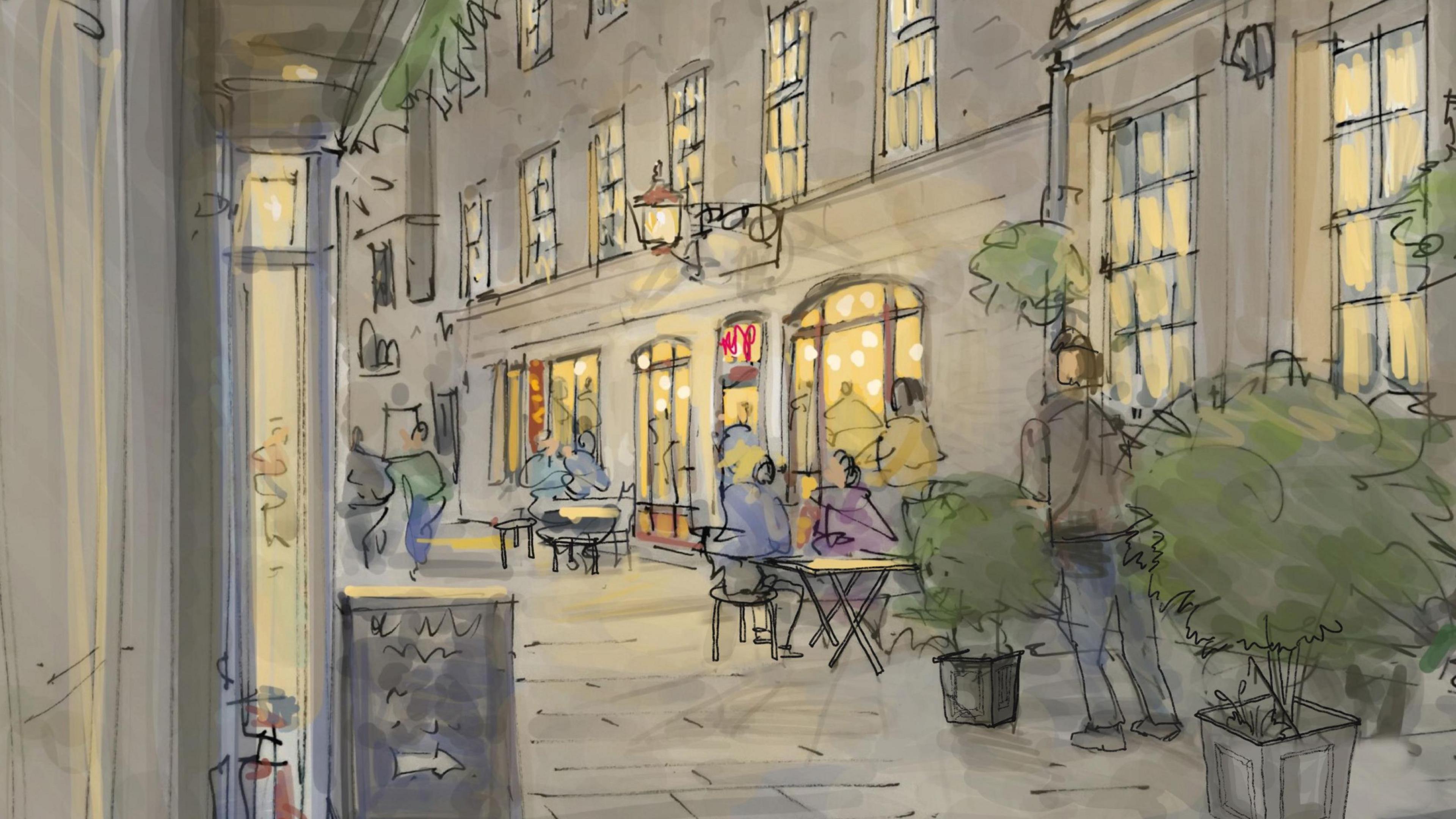 A drawing of what the theatre could look like from the outside on street view