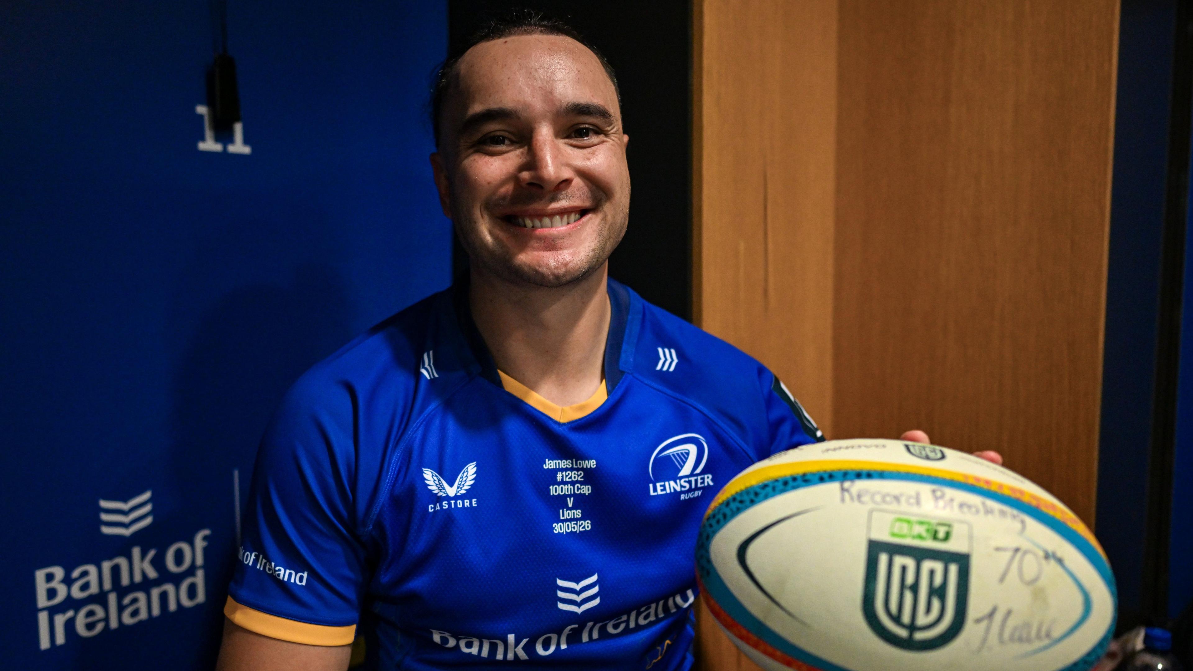 James Lowe celebrates with his record breaking ball
