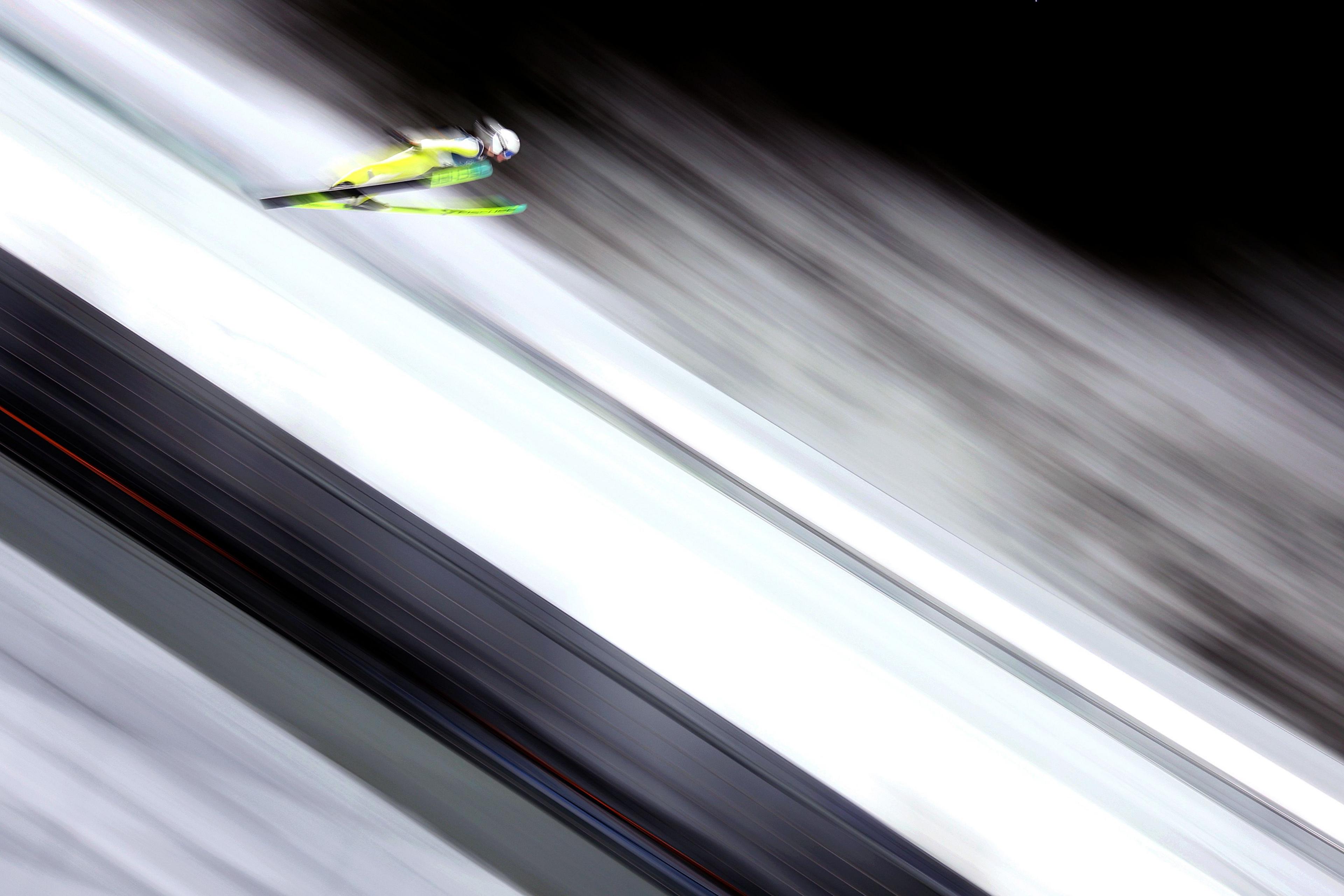 Czech ski jumper Klara Ulrichova in action at Val di Fiemme