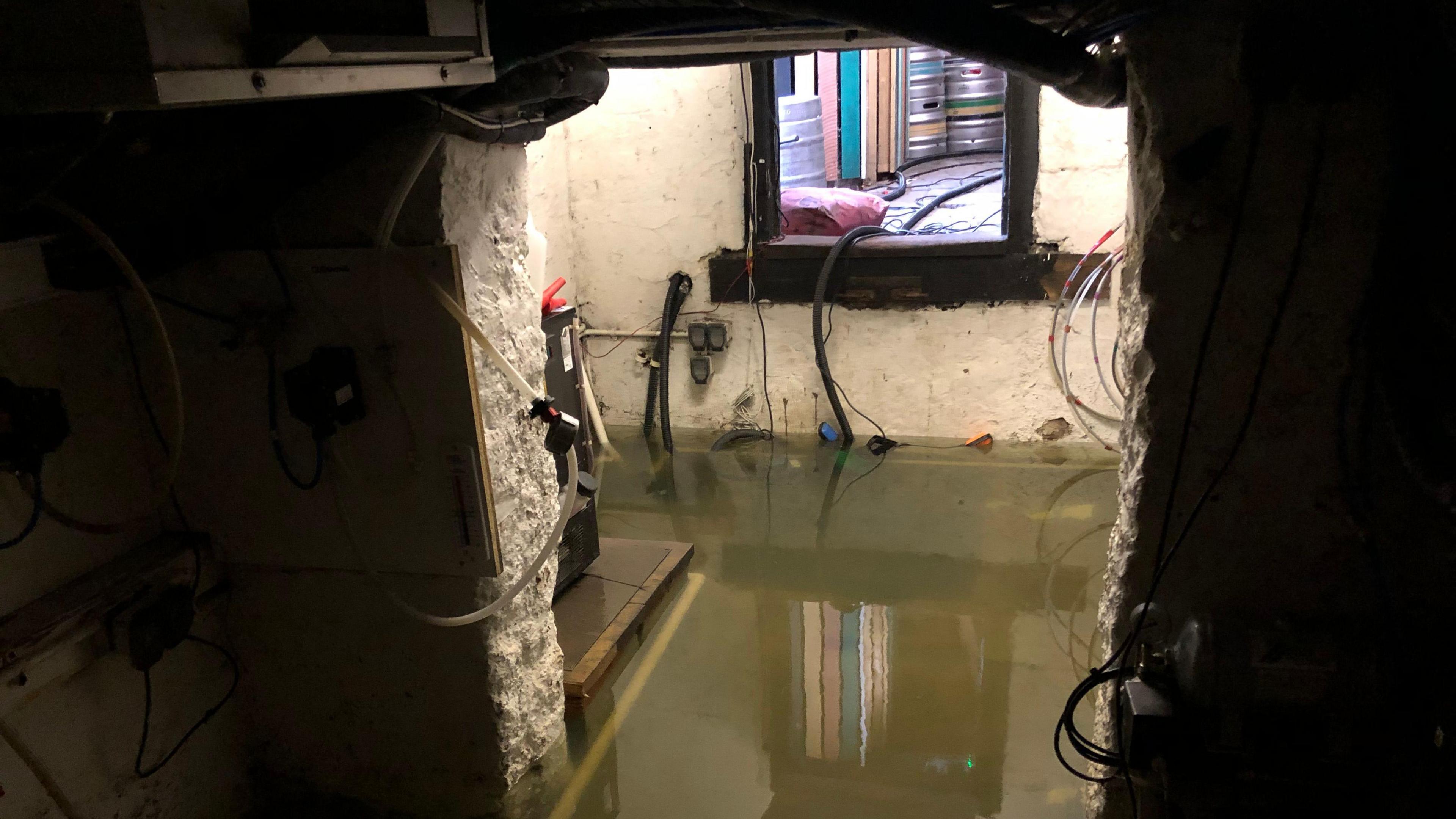 The flooded cellar at the Oliver Cromwell 