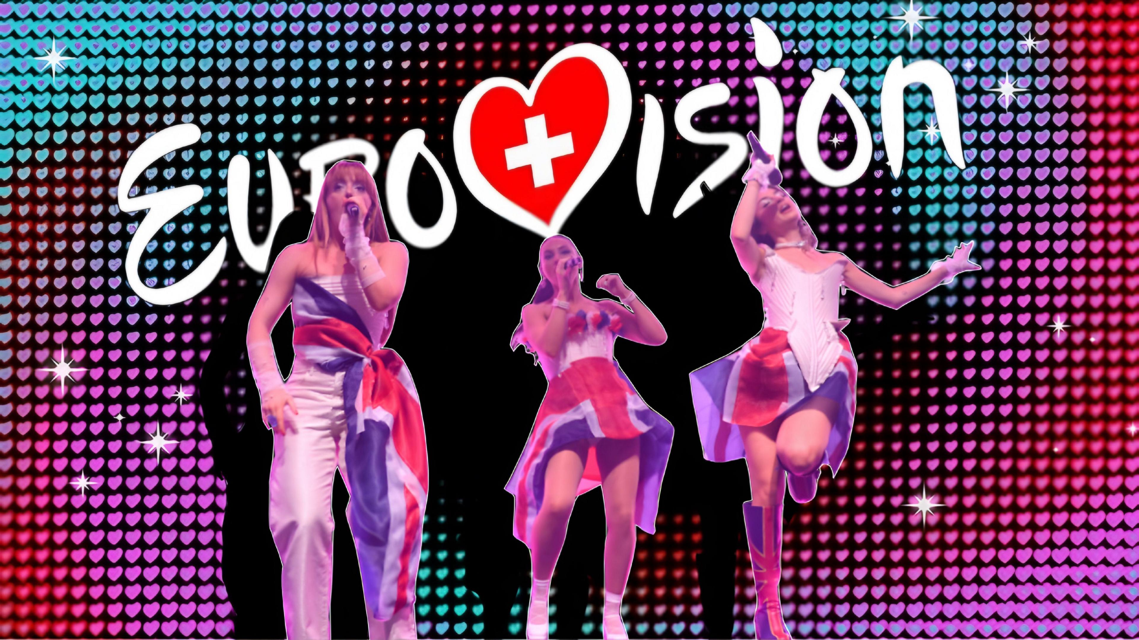 Remember Monday performing with the Eurovision 2025 logo behind them.