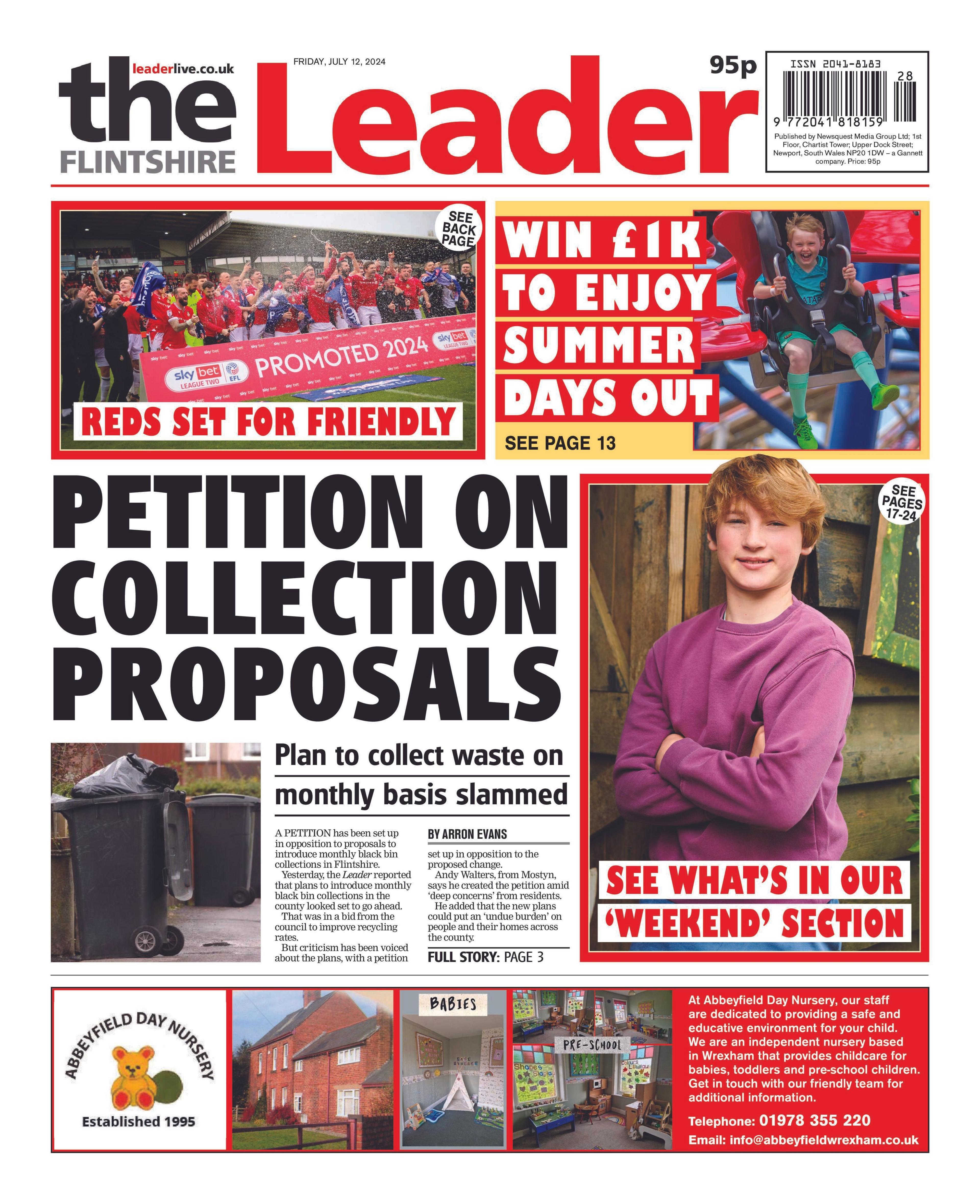 Front page of the Flintshire Leader on 11/7/204