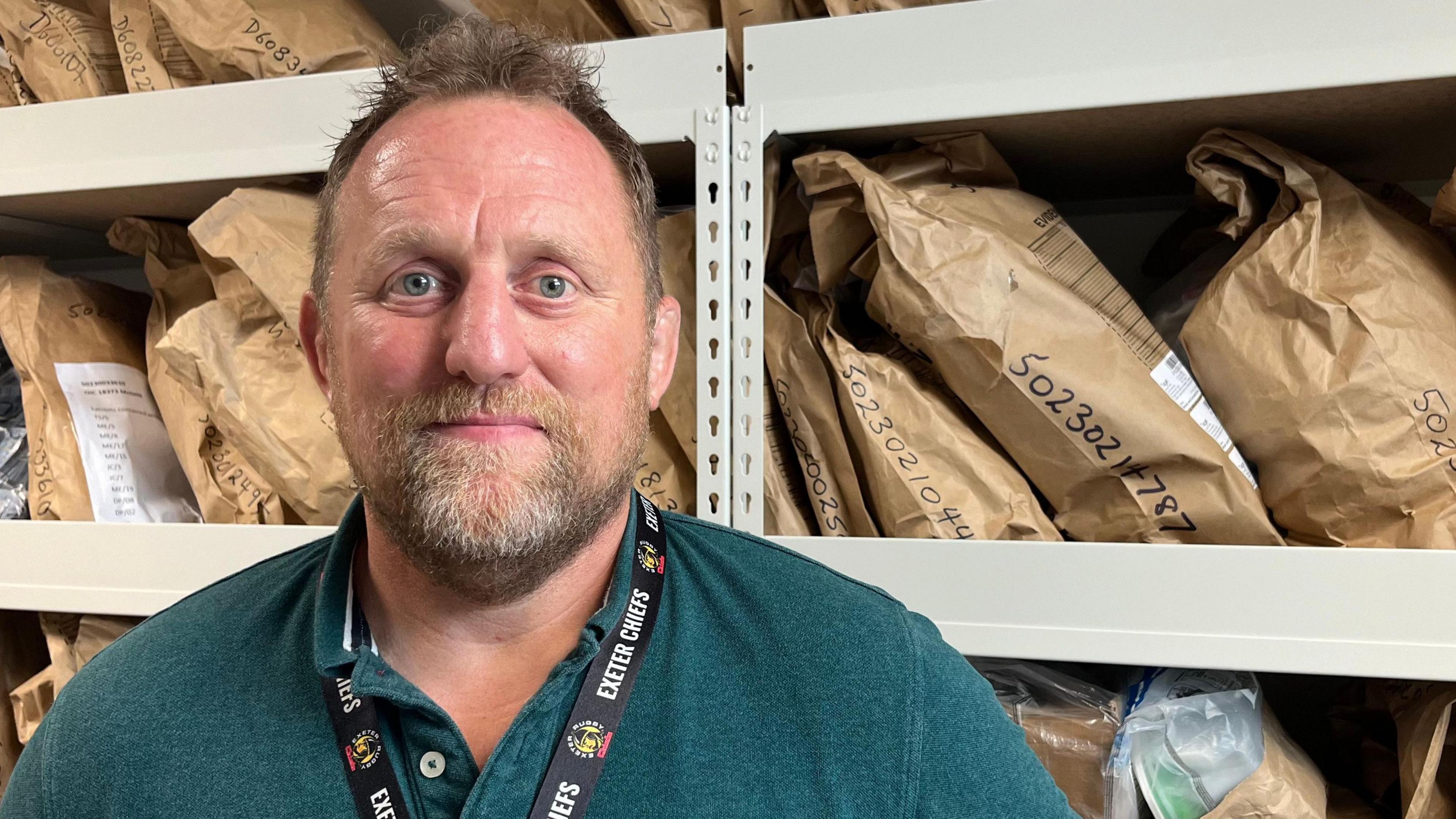 Det Con Nick Burnett in the drugs seizure room at Exeter Police Station