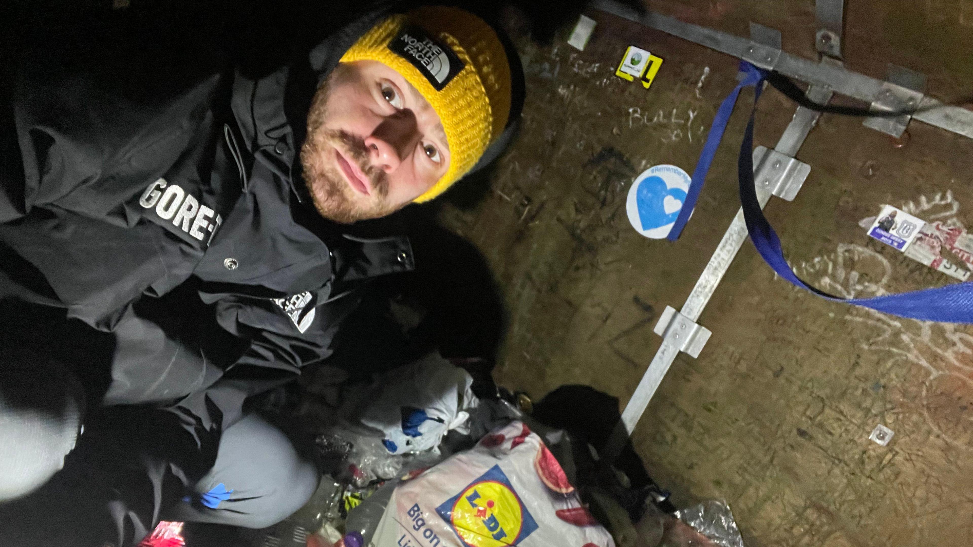 Paul Arnott in a shelter on Ben Nevis