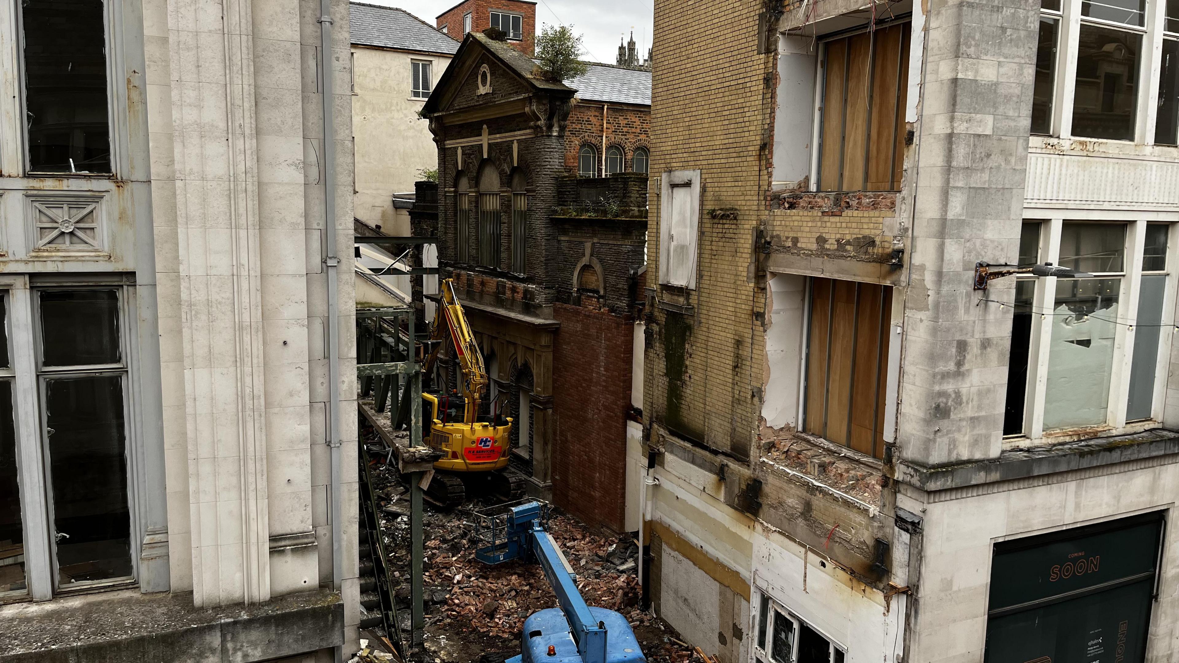 Chapel surrounded by building work 