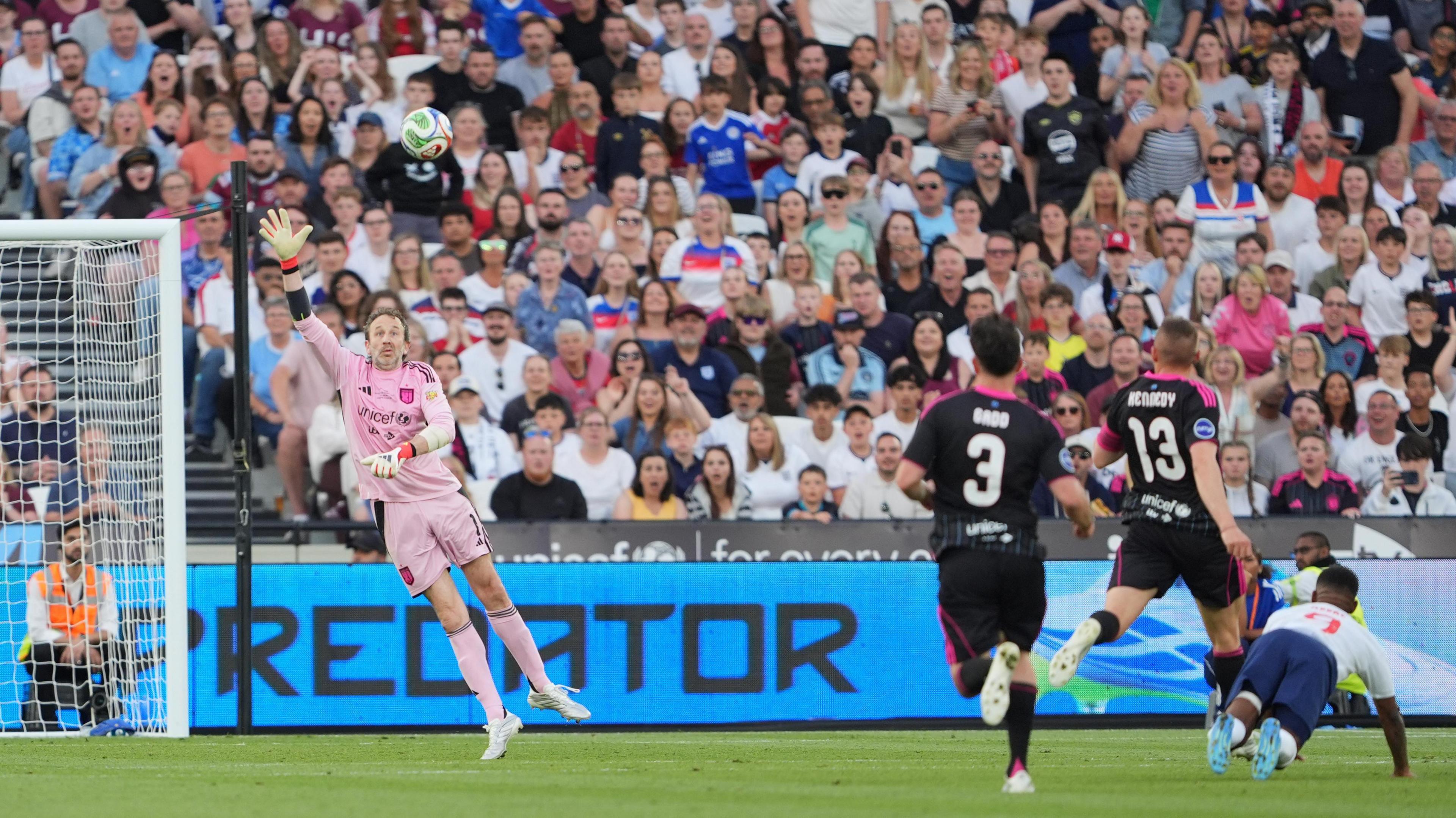 Jermain Defoe scoring for England during Soccer Aid 2026.