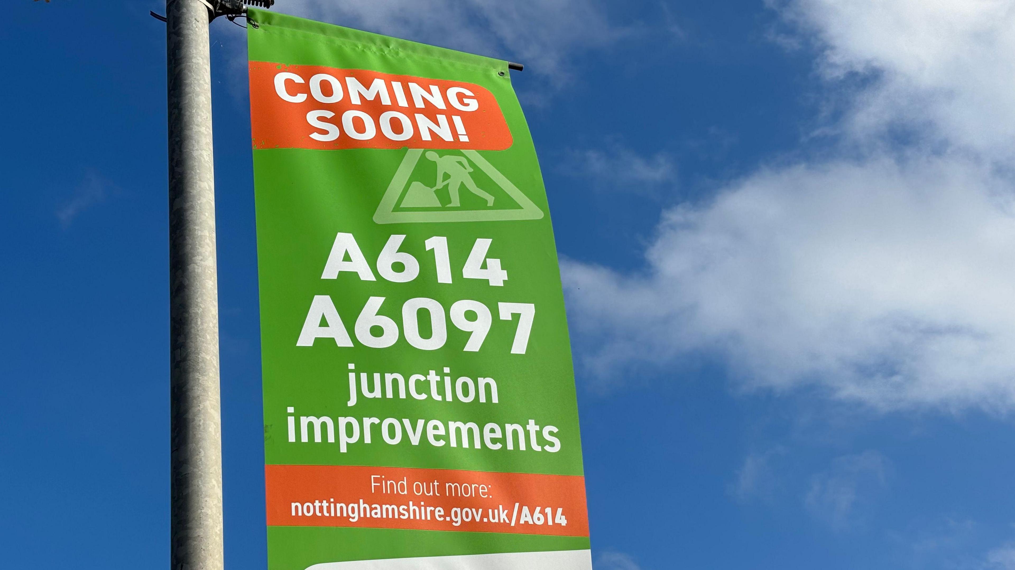 A sign on the A614