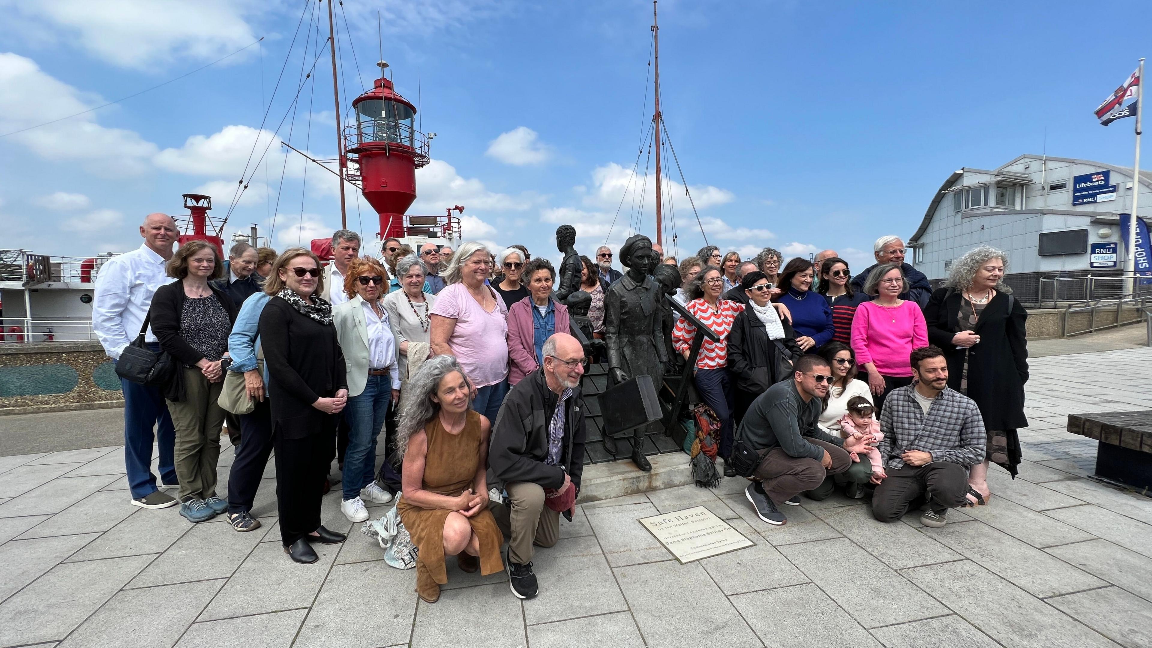  Kindertransport relatives in Harwich, gathered around the Kindertransport statue