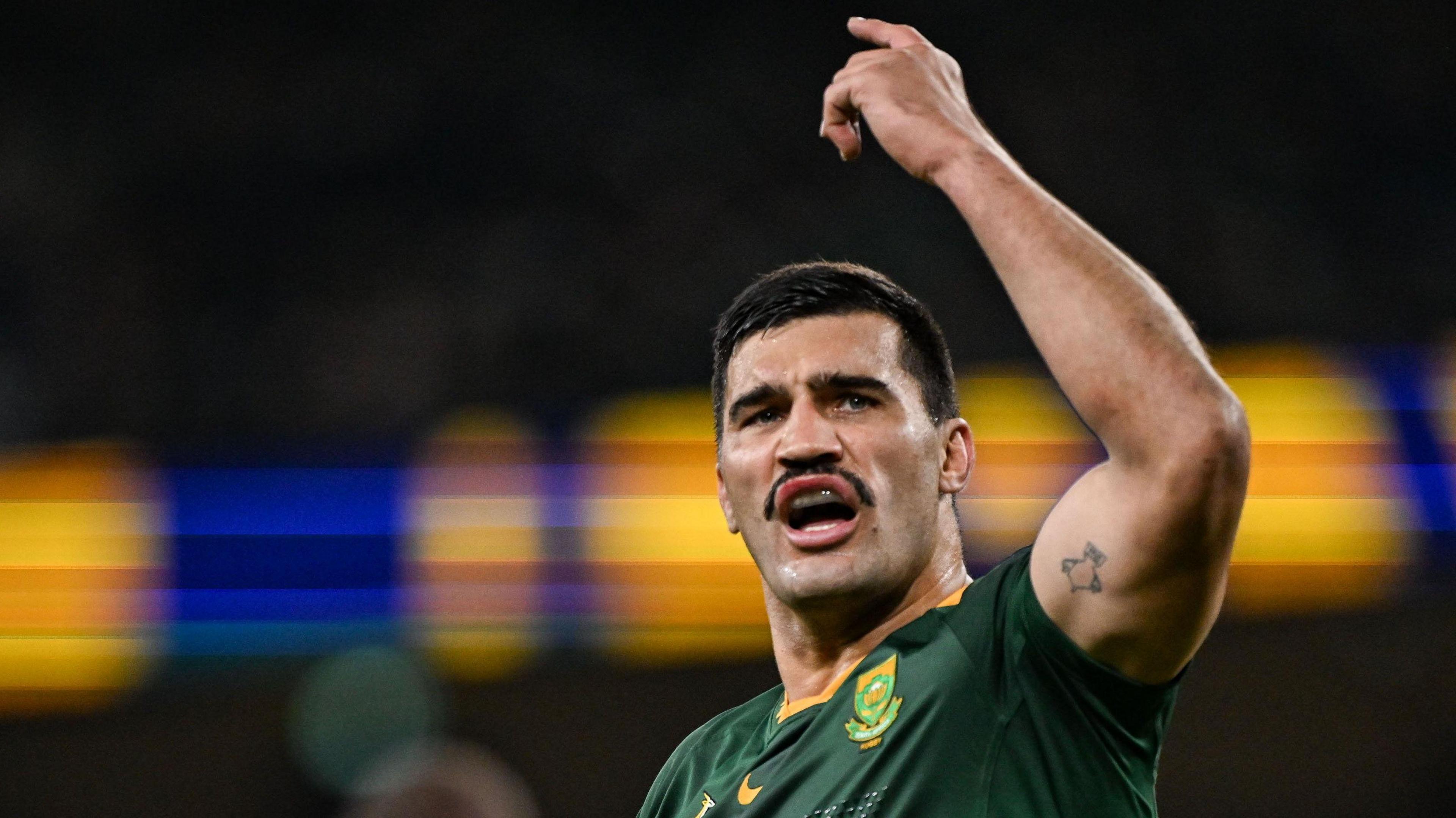 Damian de Allende gesticulates