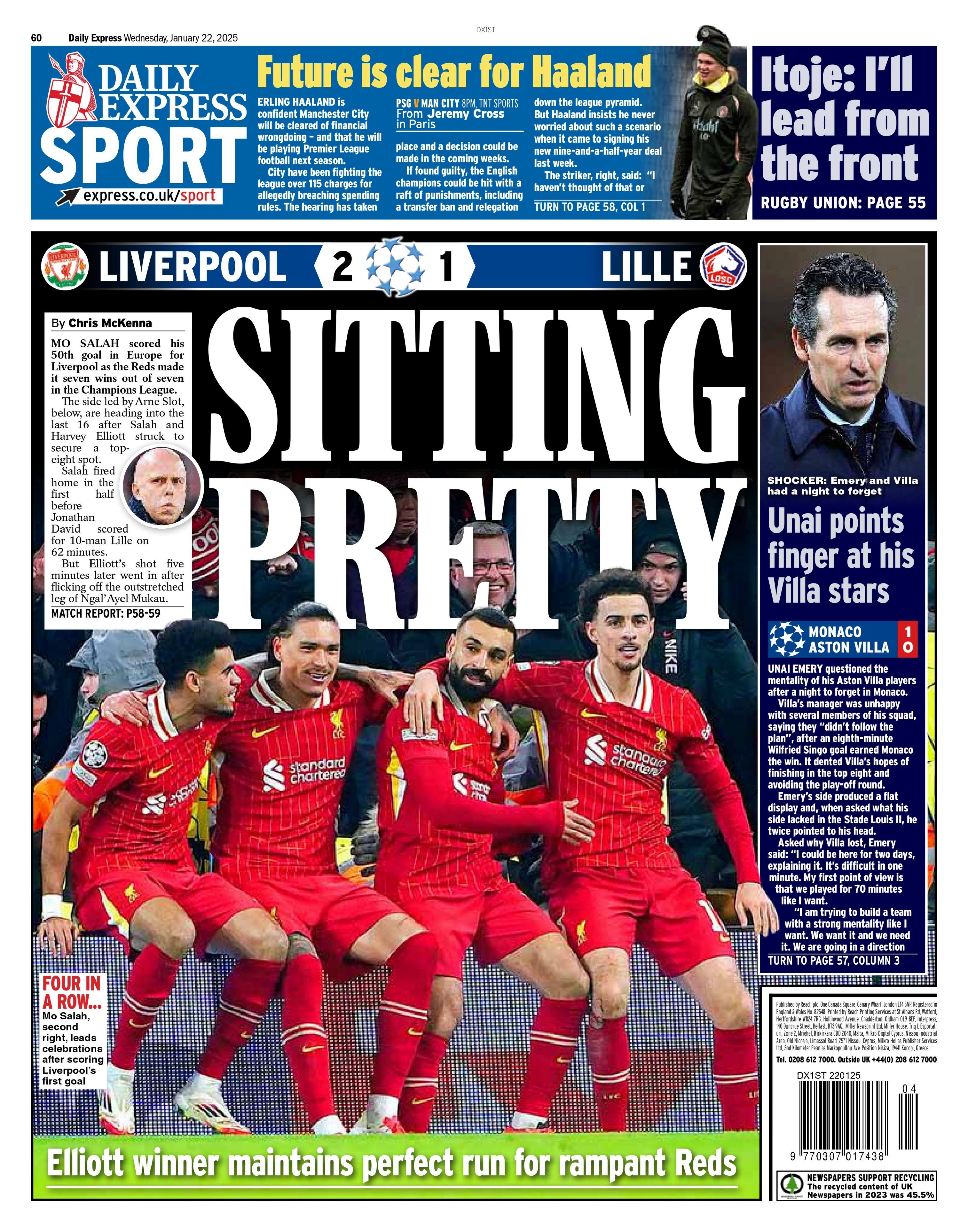 The back page of the Daily Express