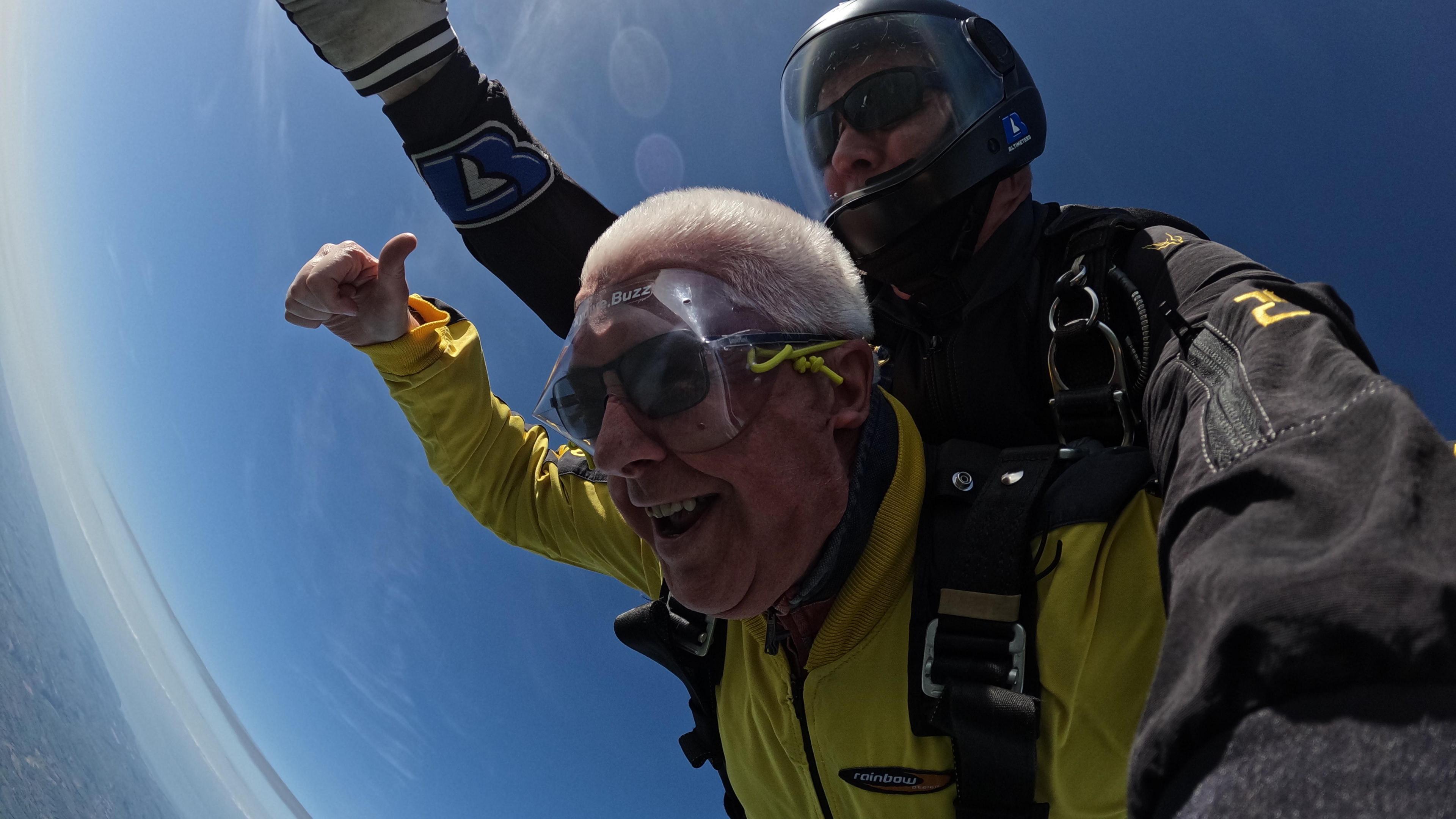 Graham Smith smiling during skydive 