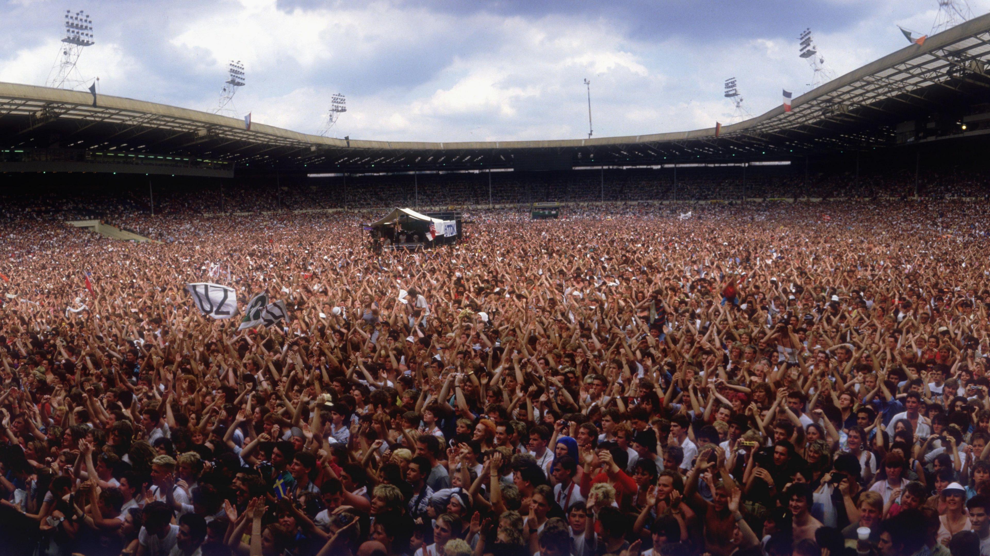 Thousands of fans pictured inside Wembley Stadium for Live Aid