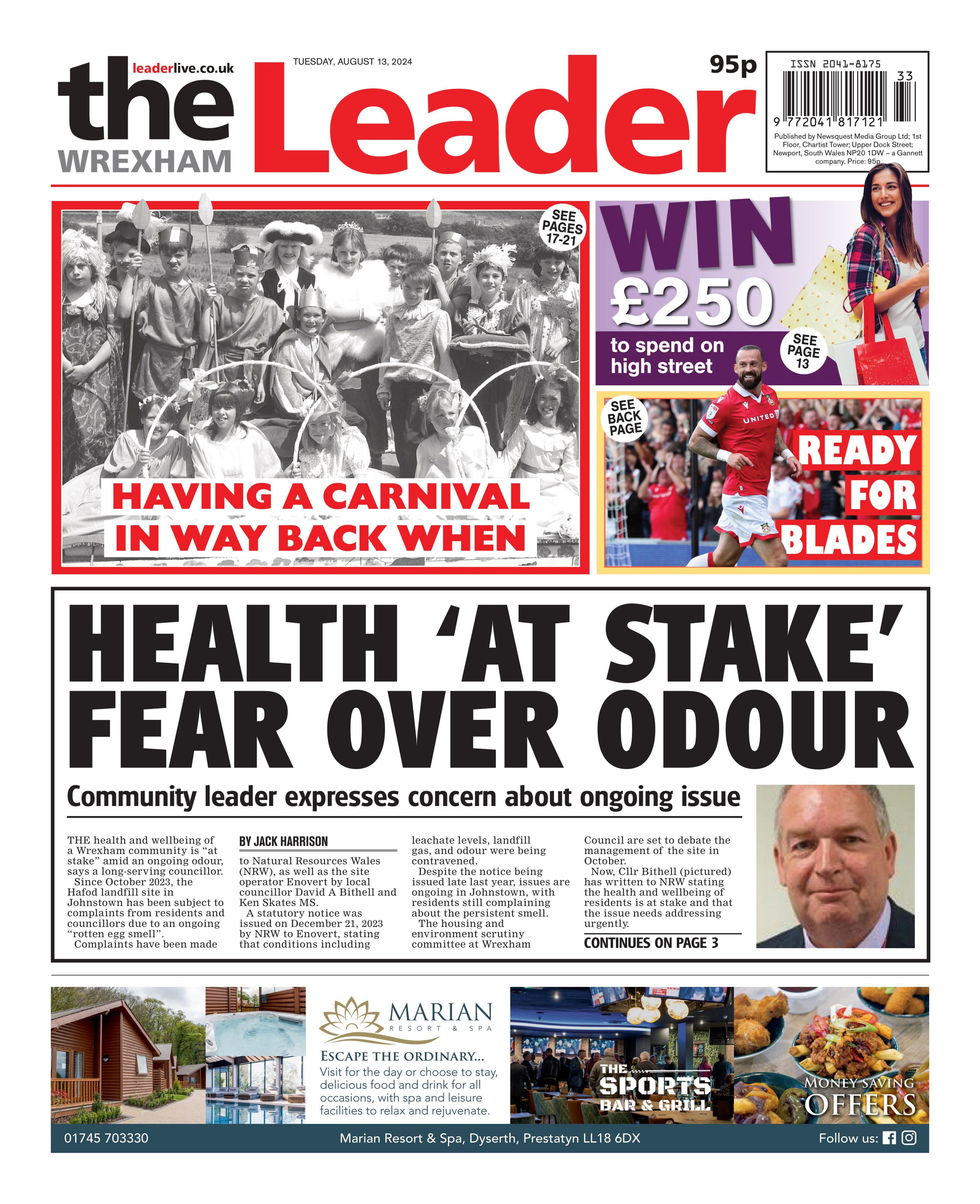 Front page of the Wrexham leader